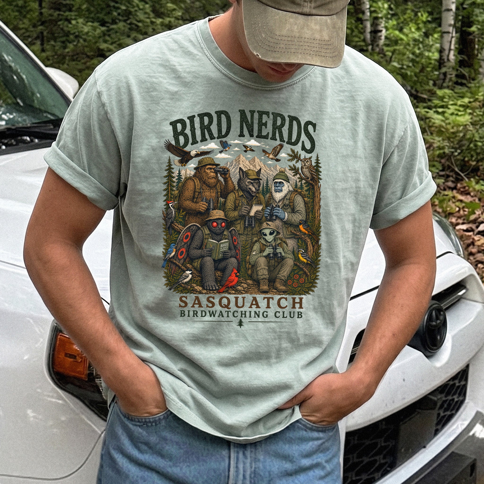 Cryptid Birdwatchers Club Comfort Colors Shirt – Bigfoot & Mothman Tee