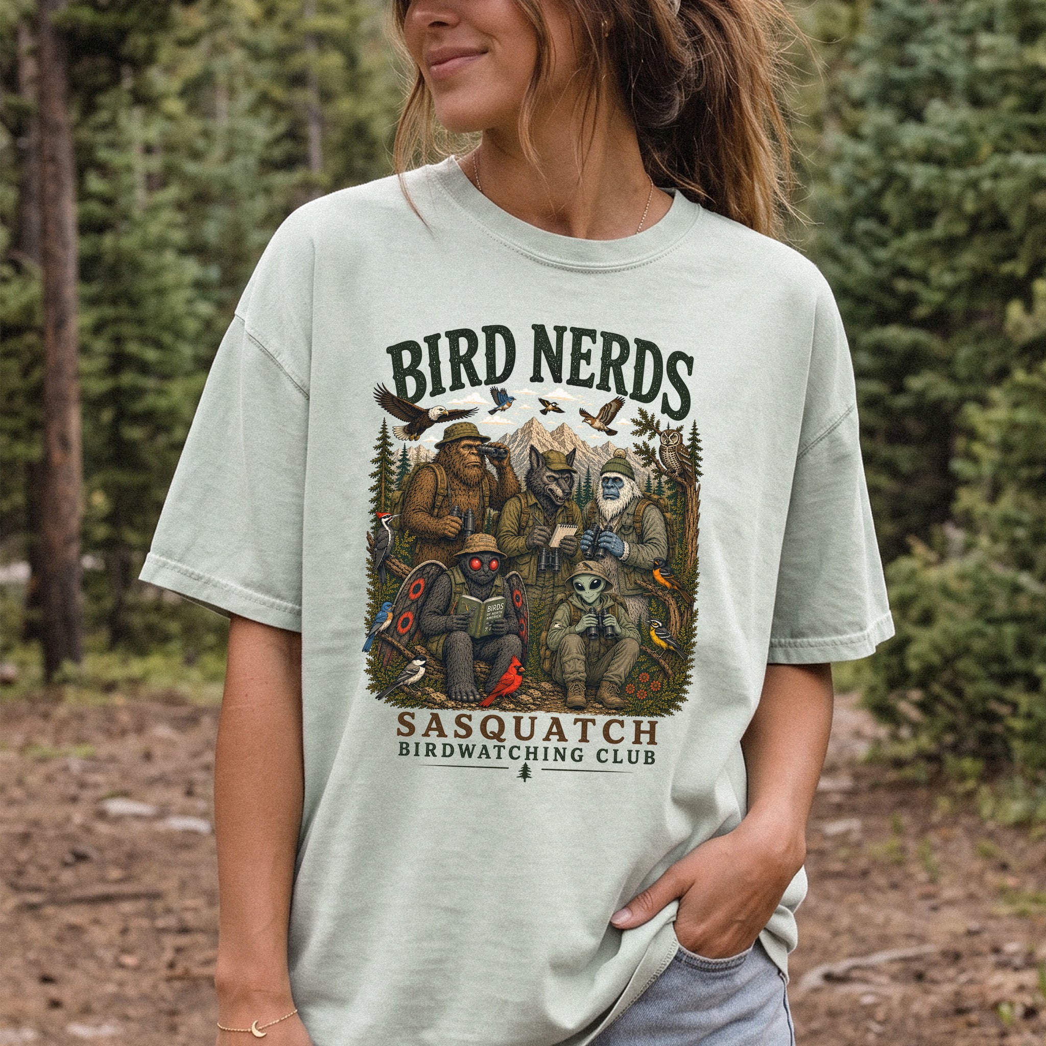 Cryptid Birdwatchers Club Comfort Colors Shirt – Bigfoot & Mothman Tee