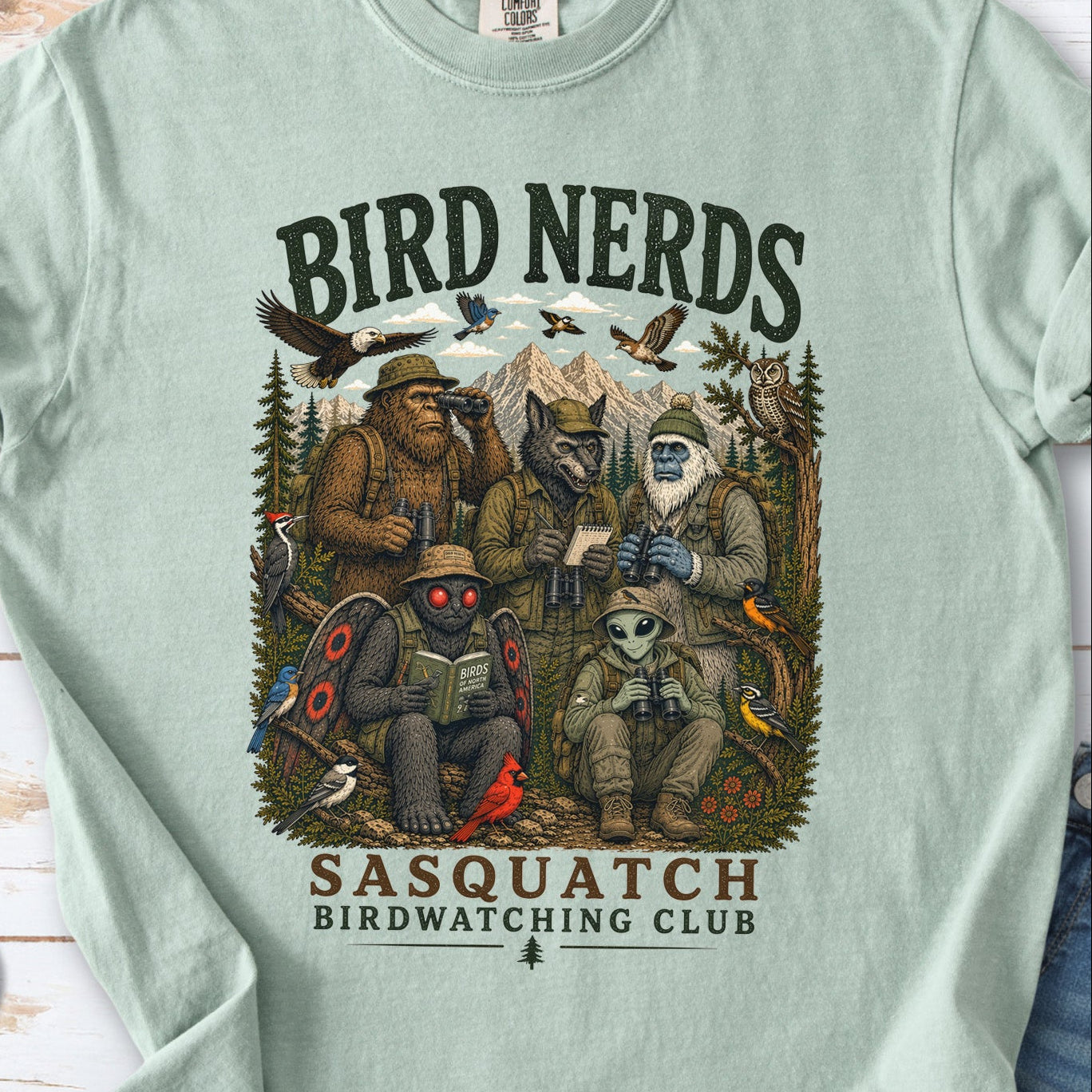 Cryptid Birdwatchers Club Comfort Colors Shirt – Bigfoot & Mothman Tee