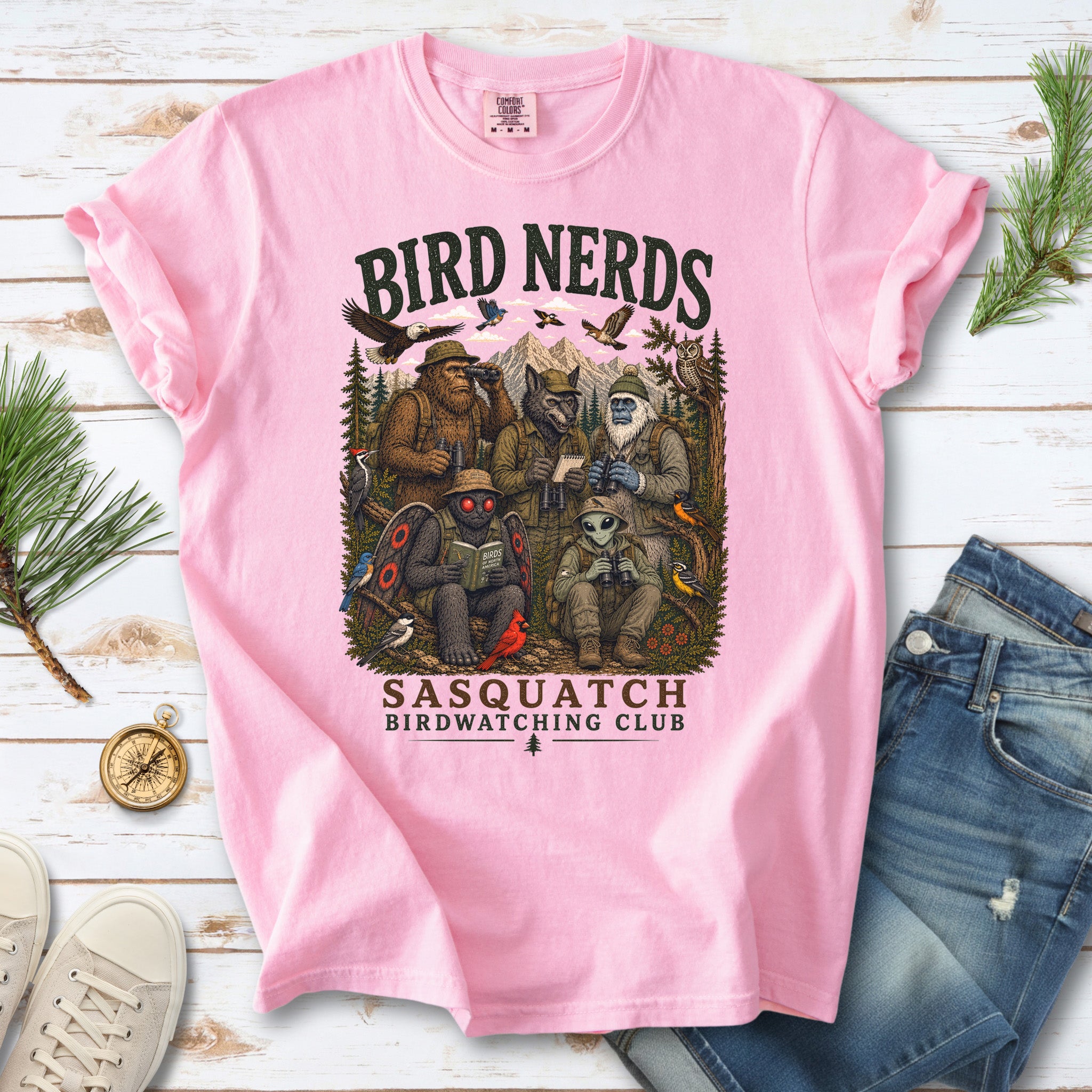 Cryptid Birdwatchers Club Comfort Colors Shirt – Bigfoot & Mothman Tee