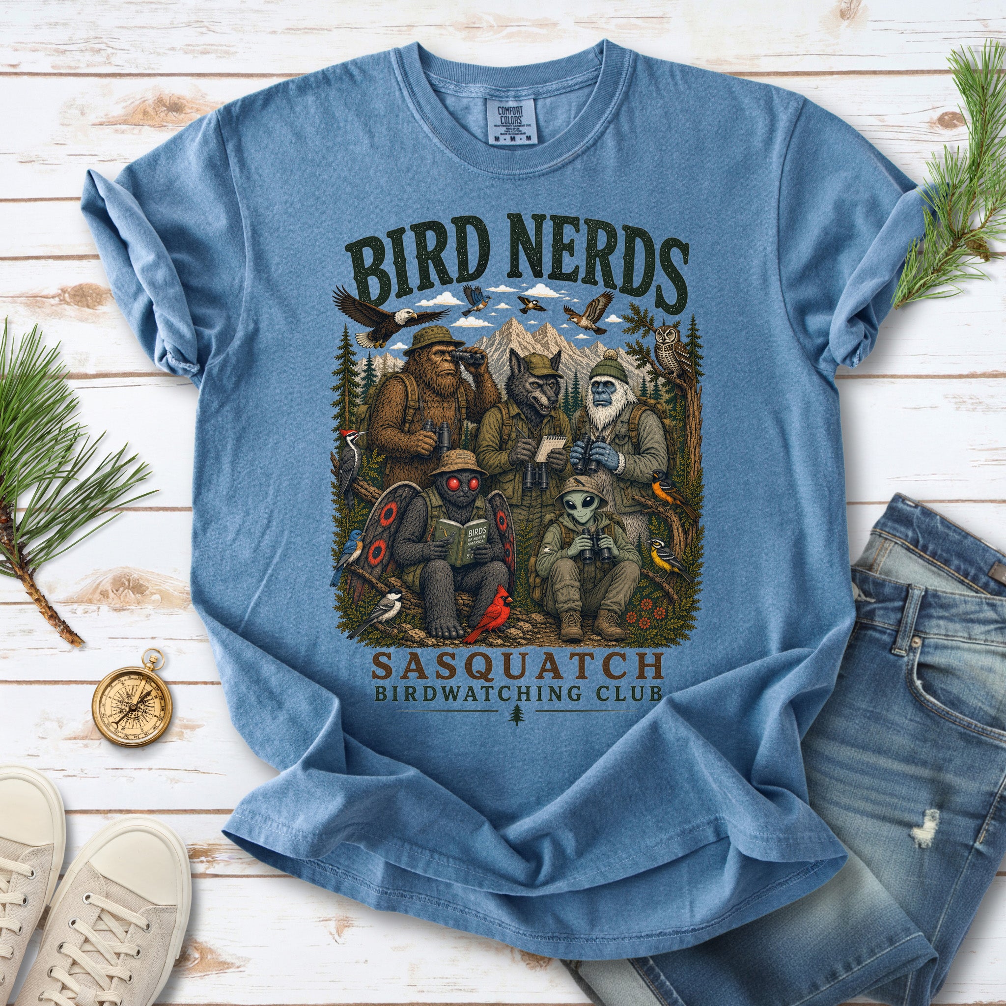 Cryptid Birdwatchers Club Comfort Colors Shirt – Bigfoot & Mothman Tee
