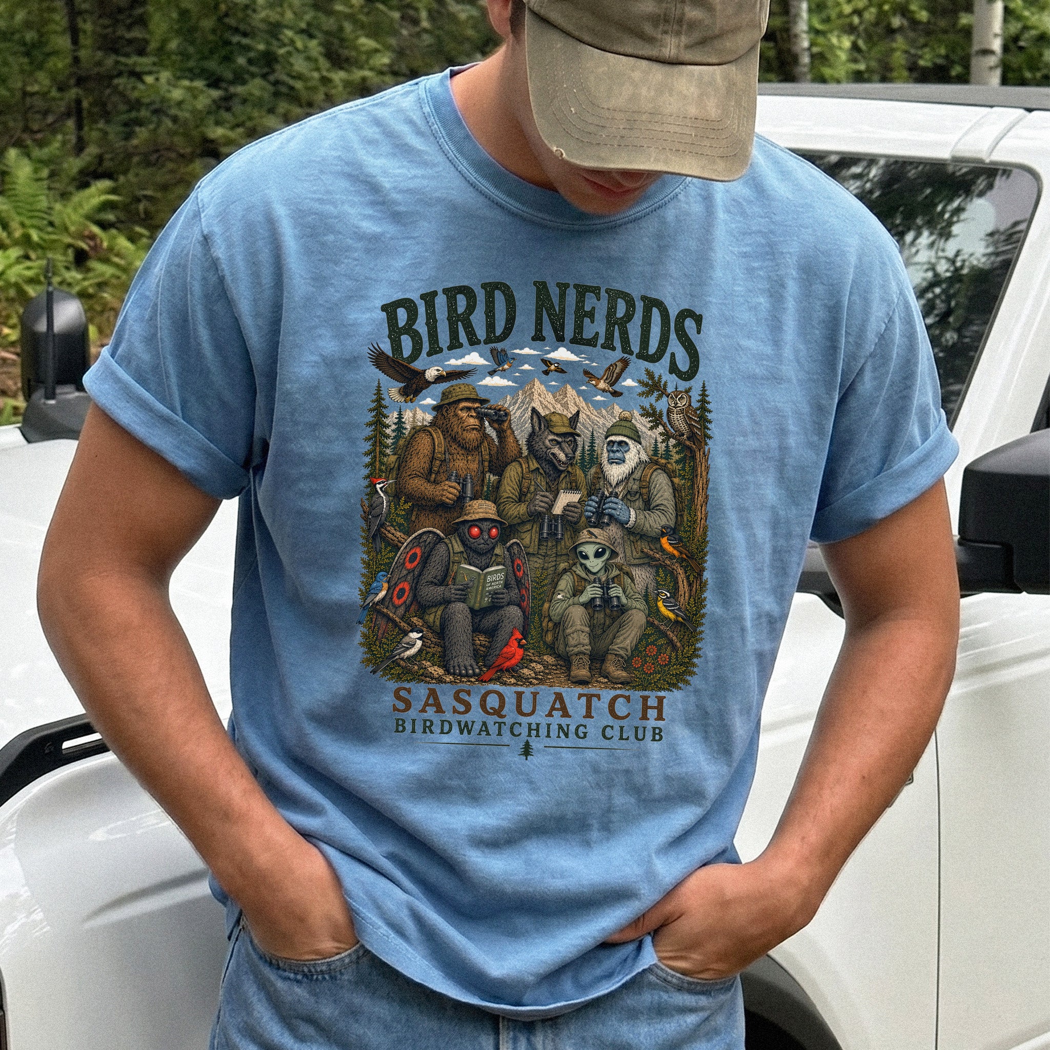 Cryptid Birdwatchers Club Comfort Colors Shirt – Bigfoot & Mothman Tee