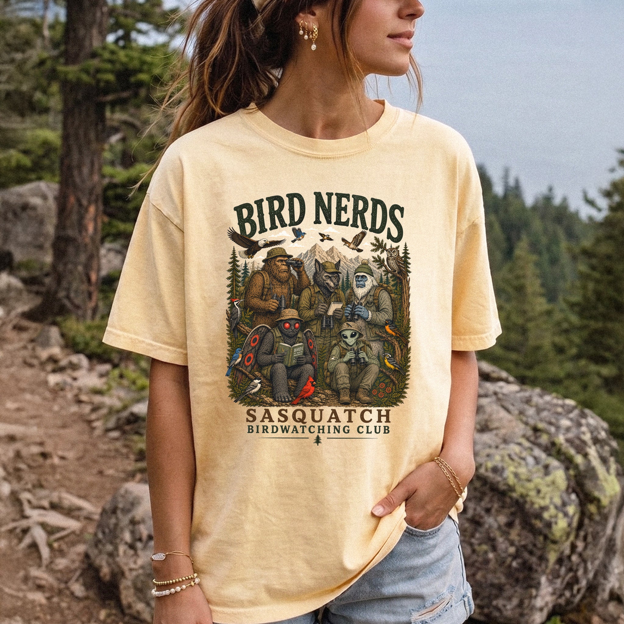 Cryptid Birdwatchers Club Comfort Colors Shirt – Bigfoot & Mothman Tee