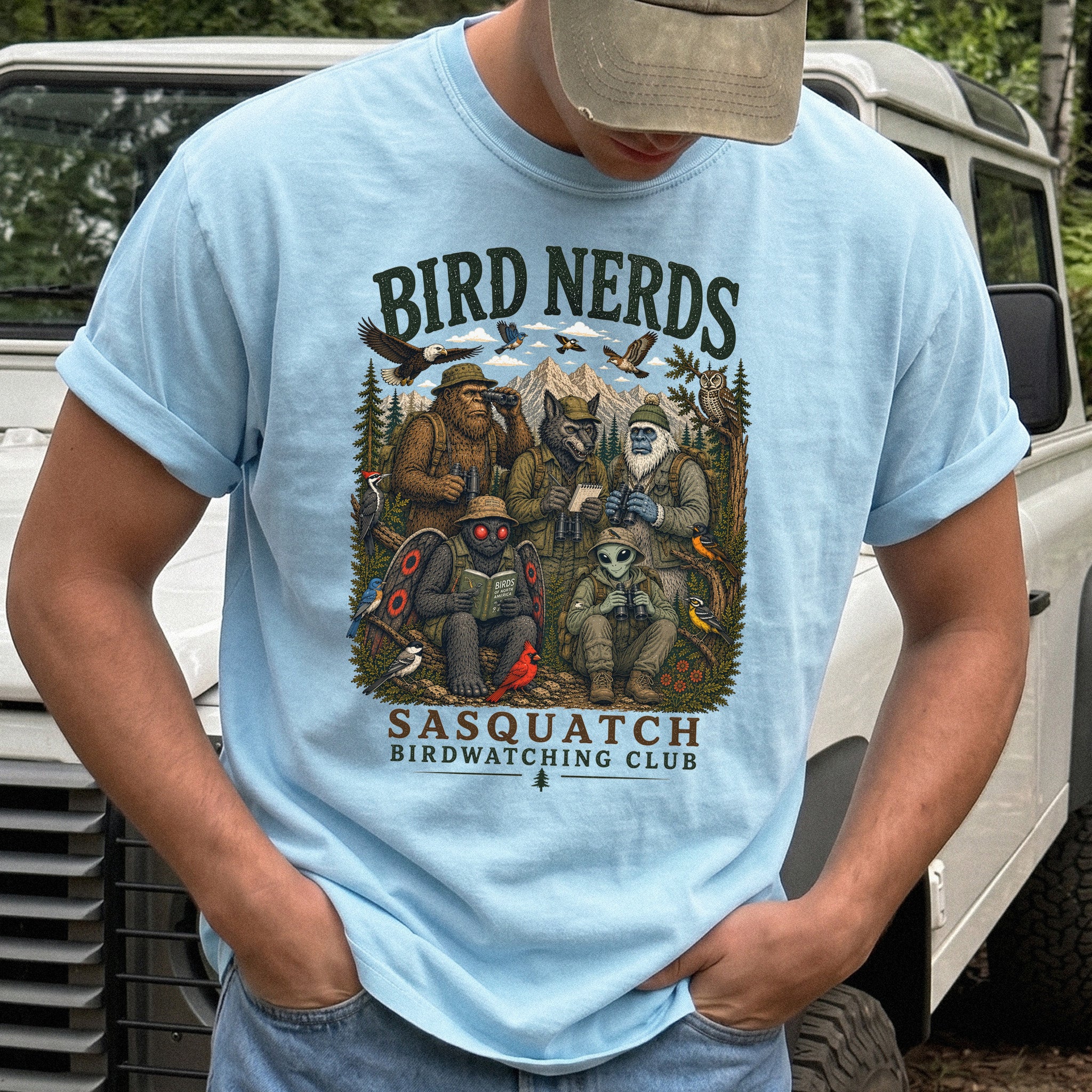 Cryptid Birdwatchers Club Comfort Colors Shirt – Bigfoot & Mothman Tee