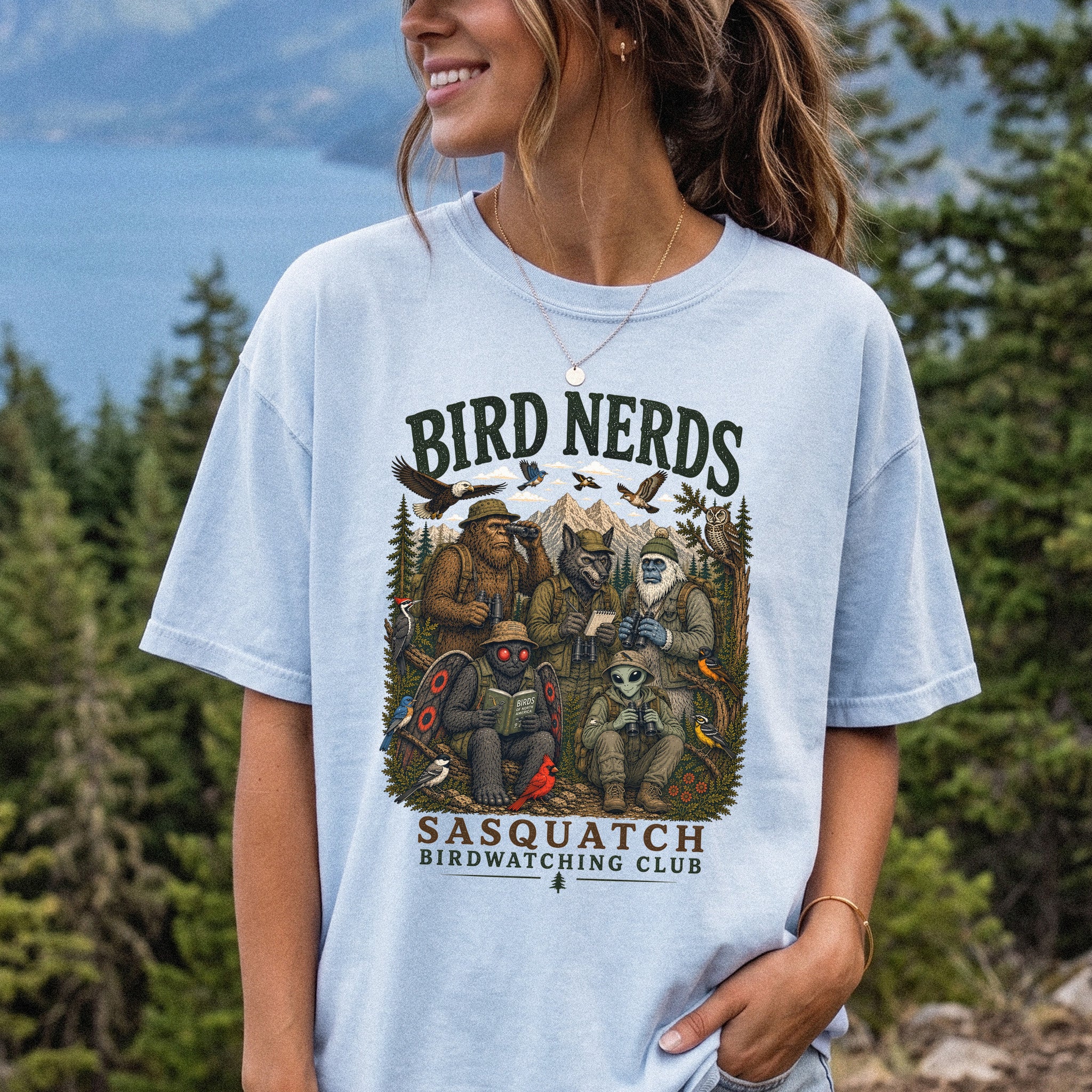 Cryptid Birdwatchers Club Comfort Colors Shirt – Bigfoot & Mothman Tee