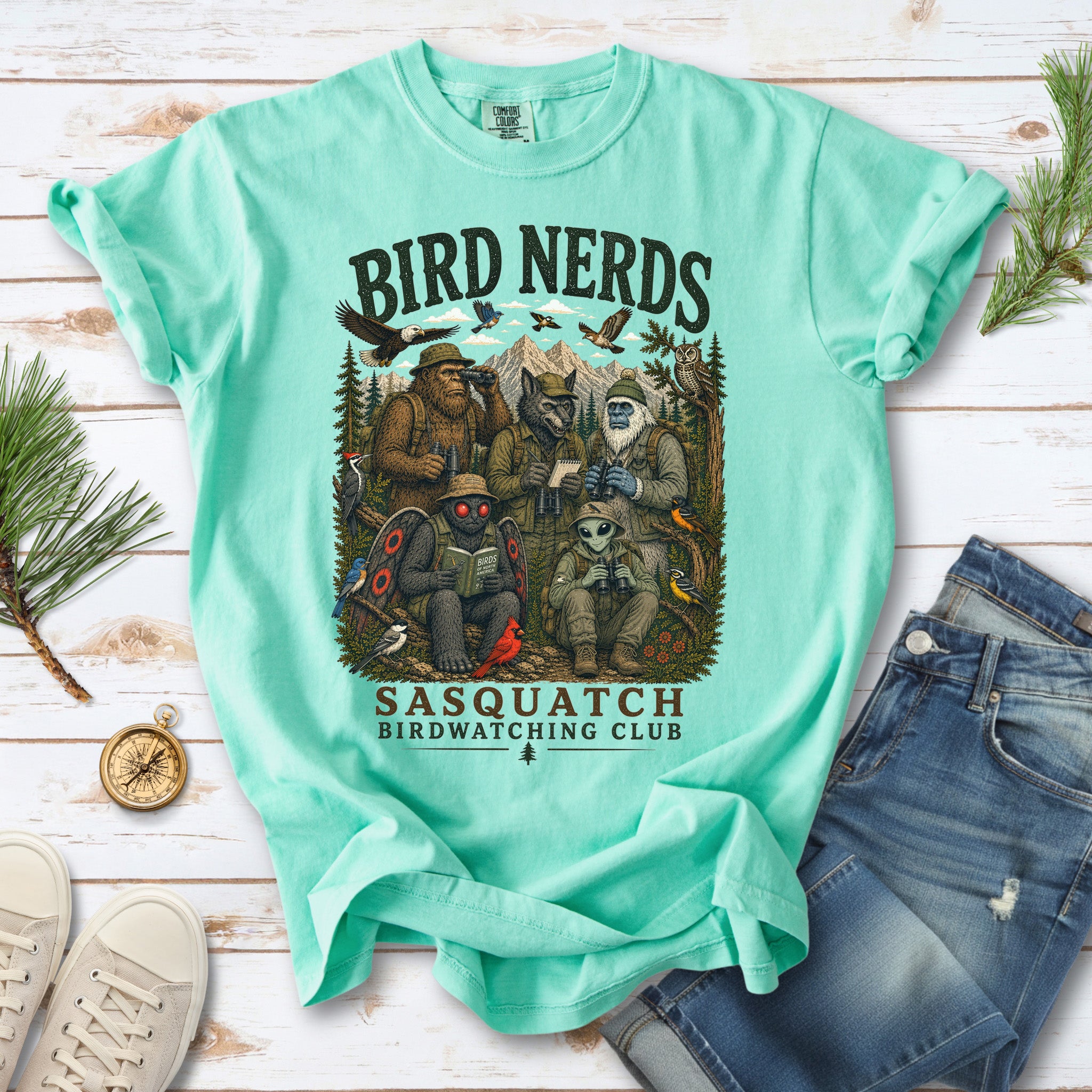 Cryptid Birdwatchers Club Comfort Colors Shirt – Bigfoot & Mothman Tee