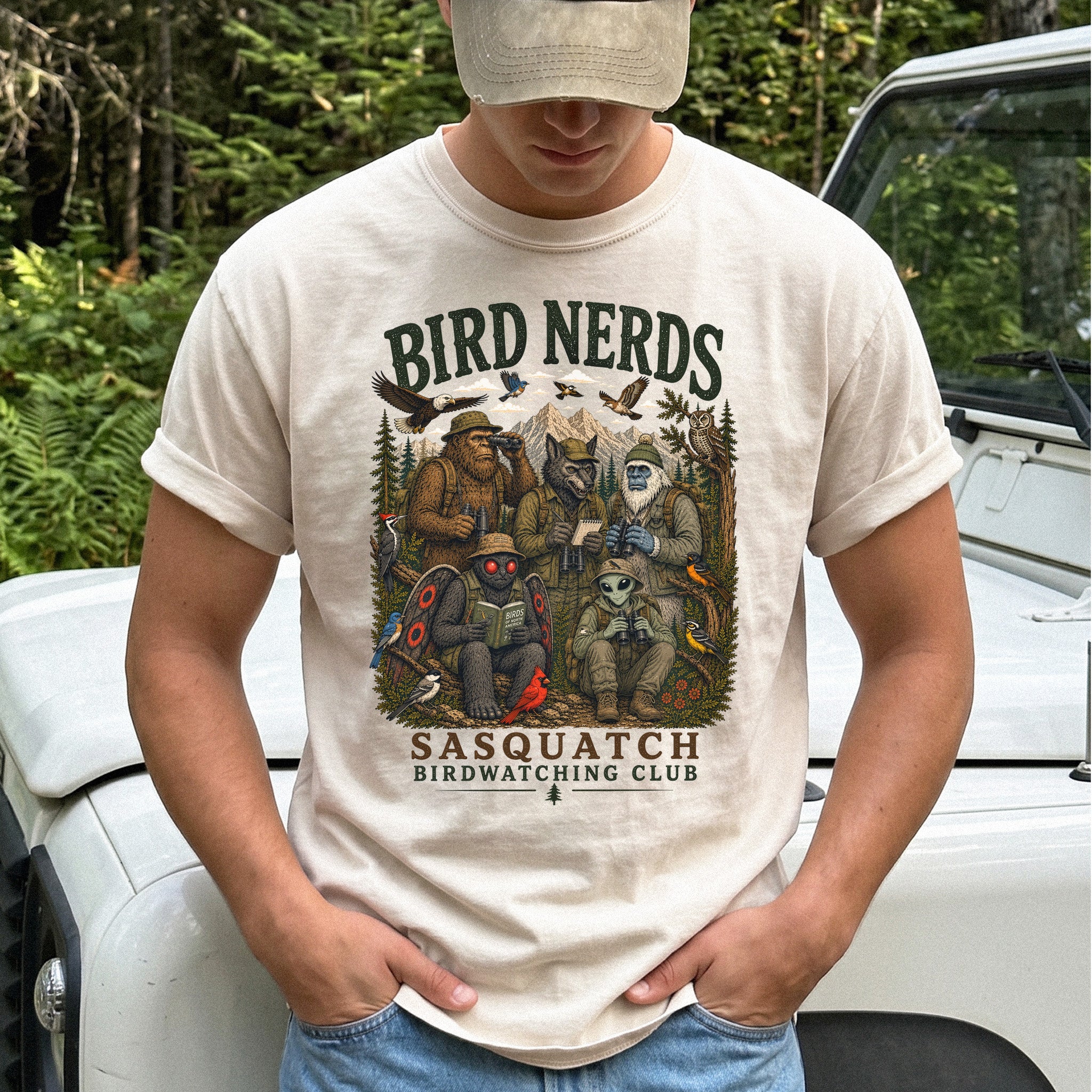 Cryptid Birdwatchers Club Comfort Colors Shirt – Bigfoot & Mothman Tee