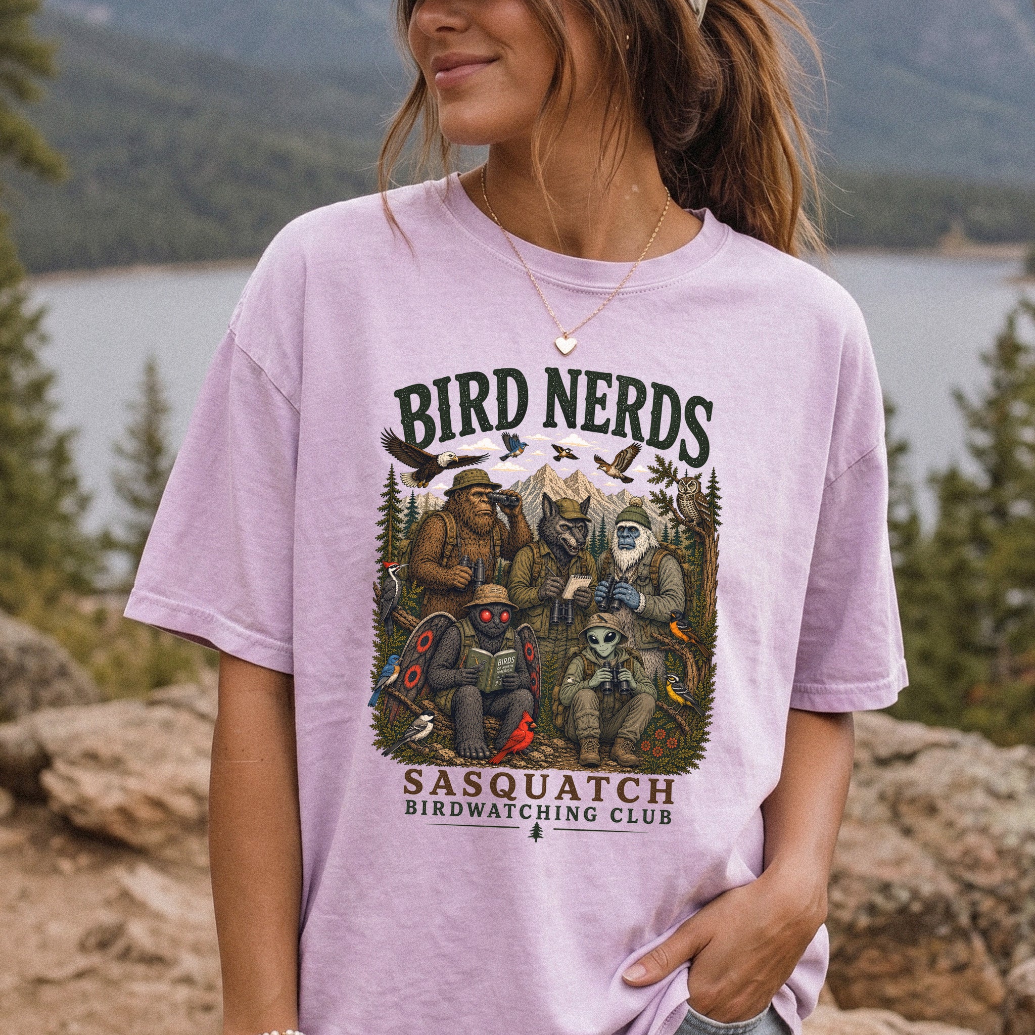 Cryptid Birdwatchers Club Comfort Colors Shirt – Bigfoot & Mothman Tee