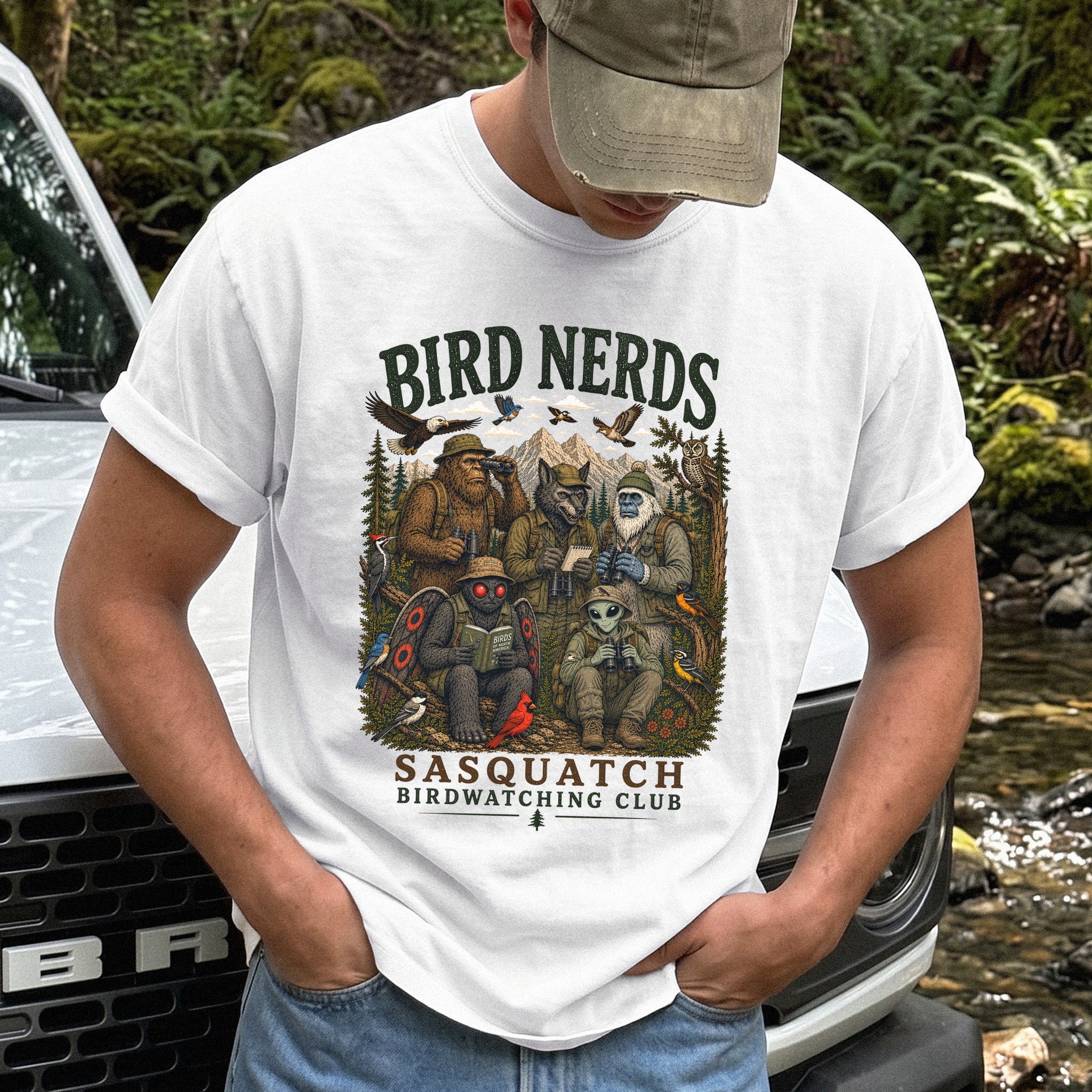 Cryptid Birdwatchers Club Comfort Colors Shirt – Bigfoot & Mothman Tee