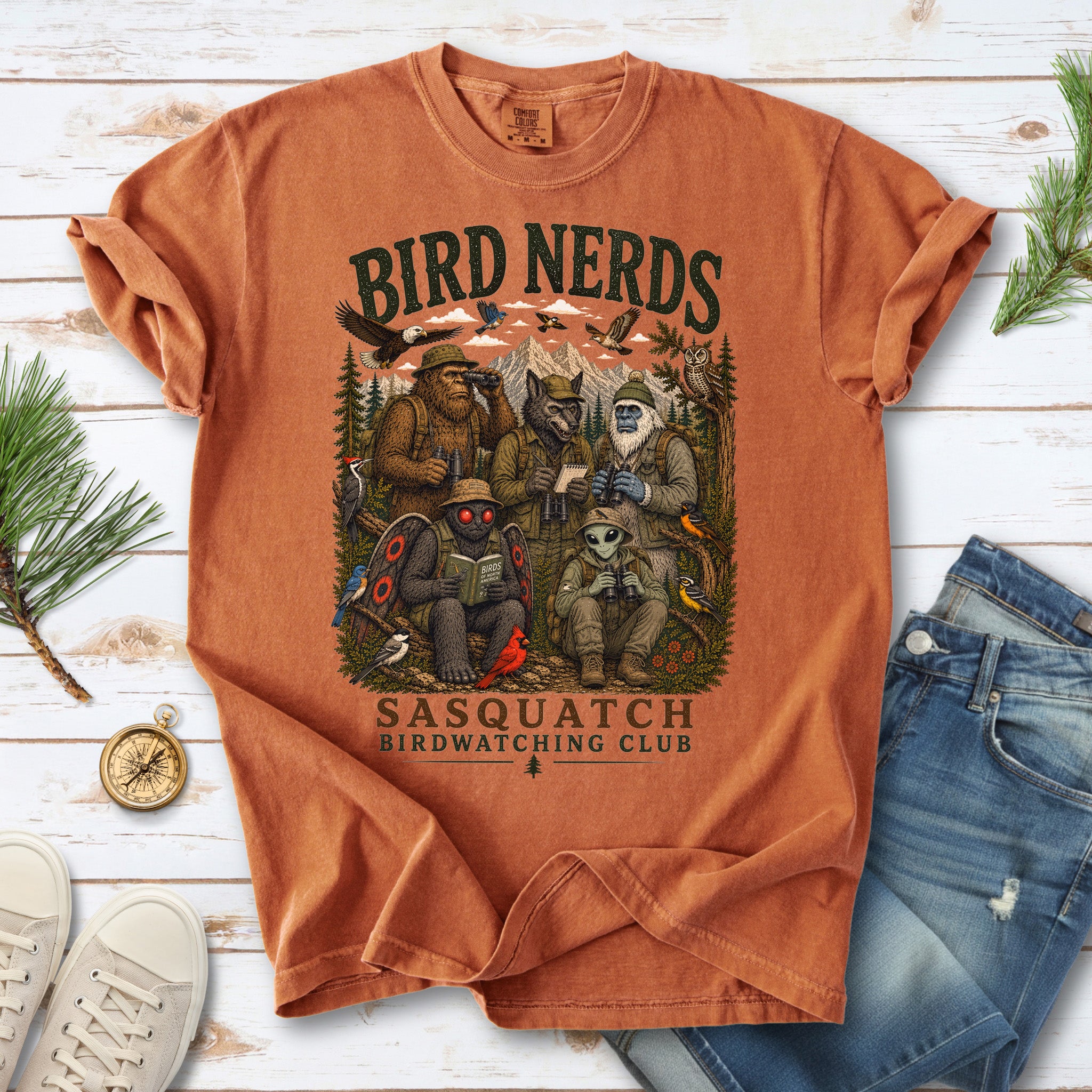 Cryptid Birdwatchers Club Comfort Colors Shirt – Bigfoot & Mothman Tee