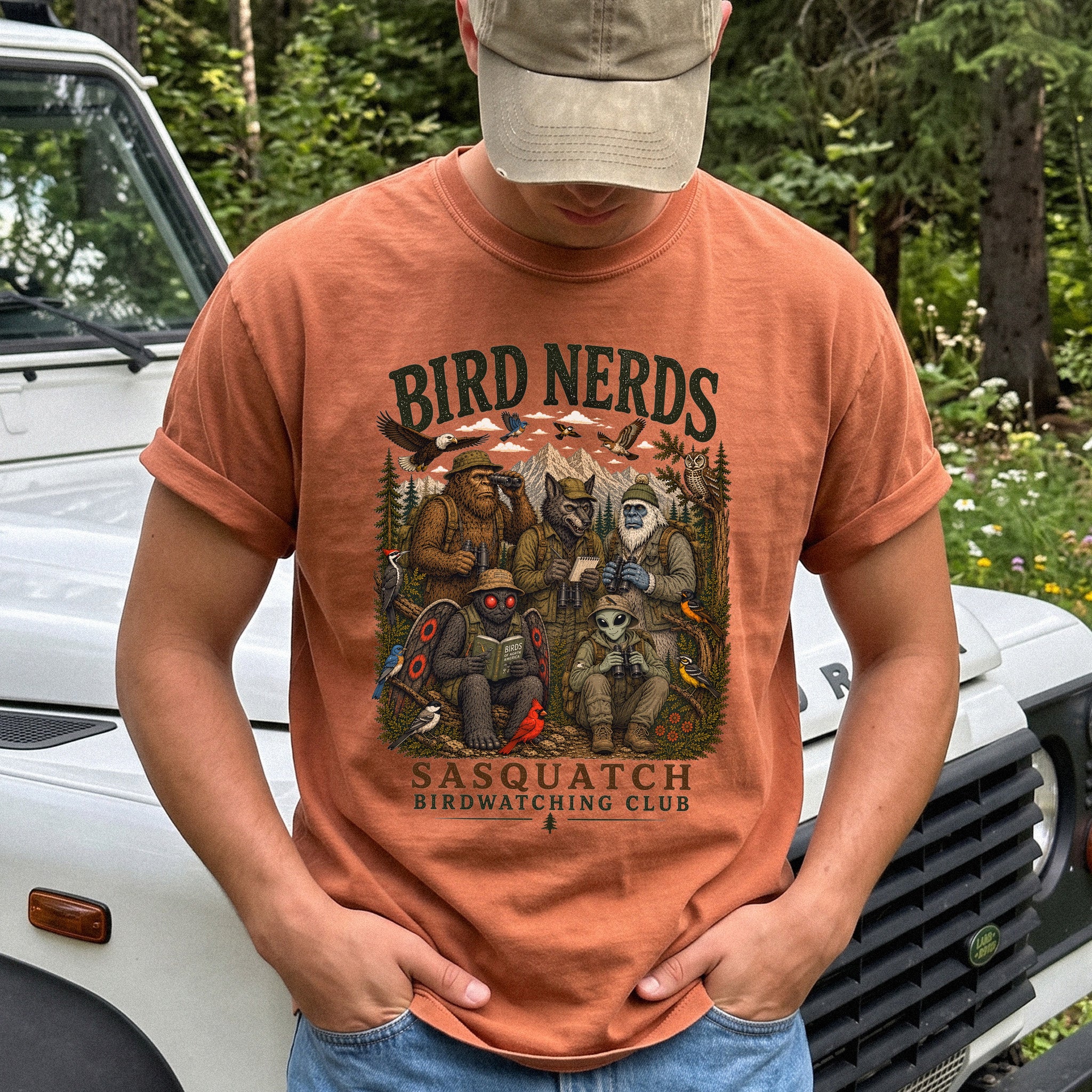 Cryptid Birdwatchers Club Comfort Colors Shirt – Bigfoot & Mothman Tee