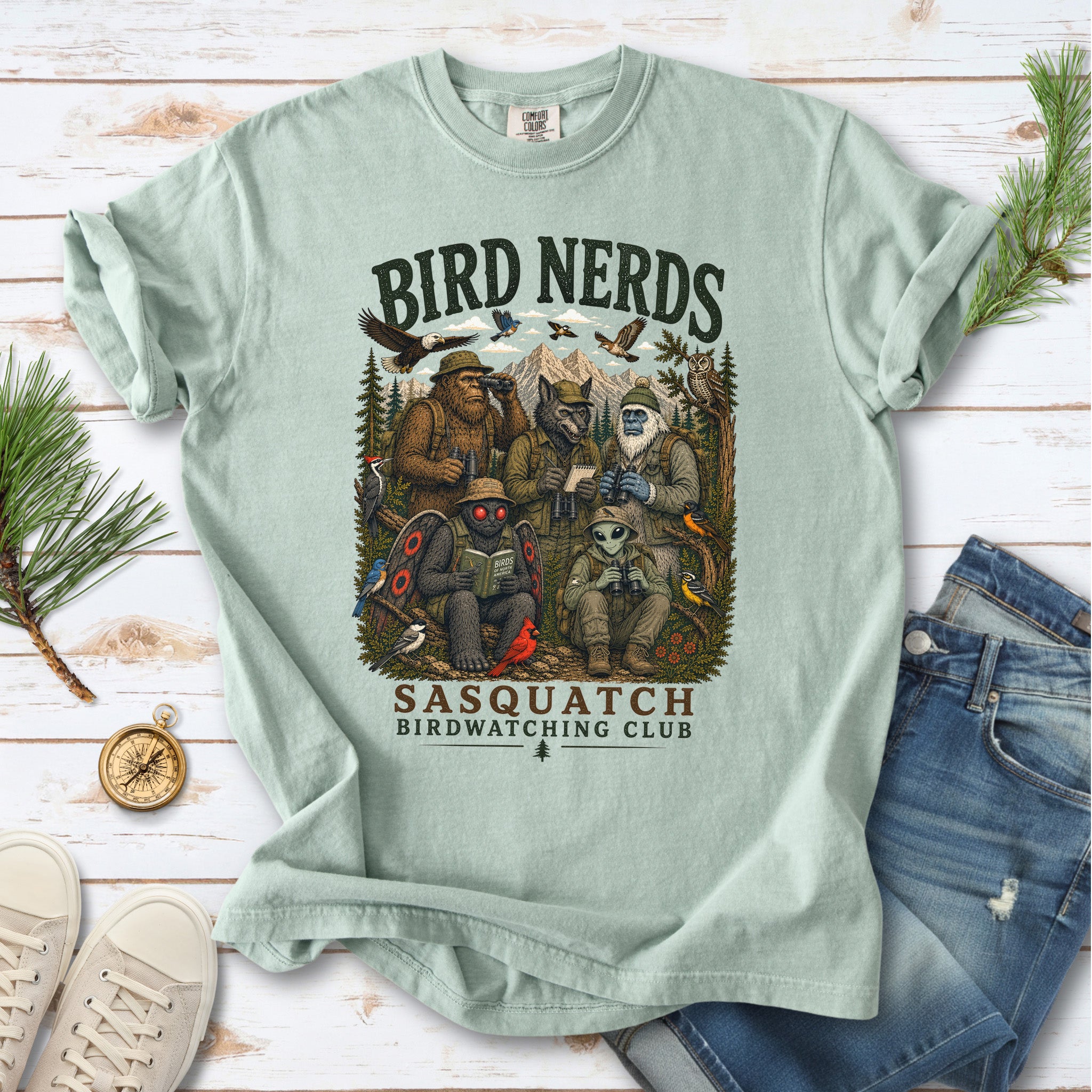 Cryptid Birdwatchers Club Comfort Colors Shirt – Bigfoot & Mothman Tee
