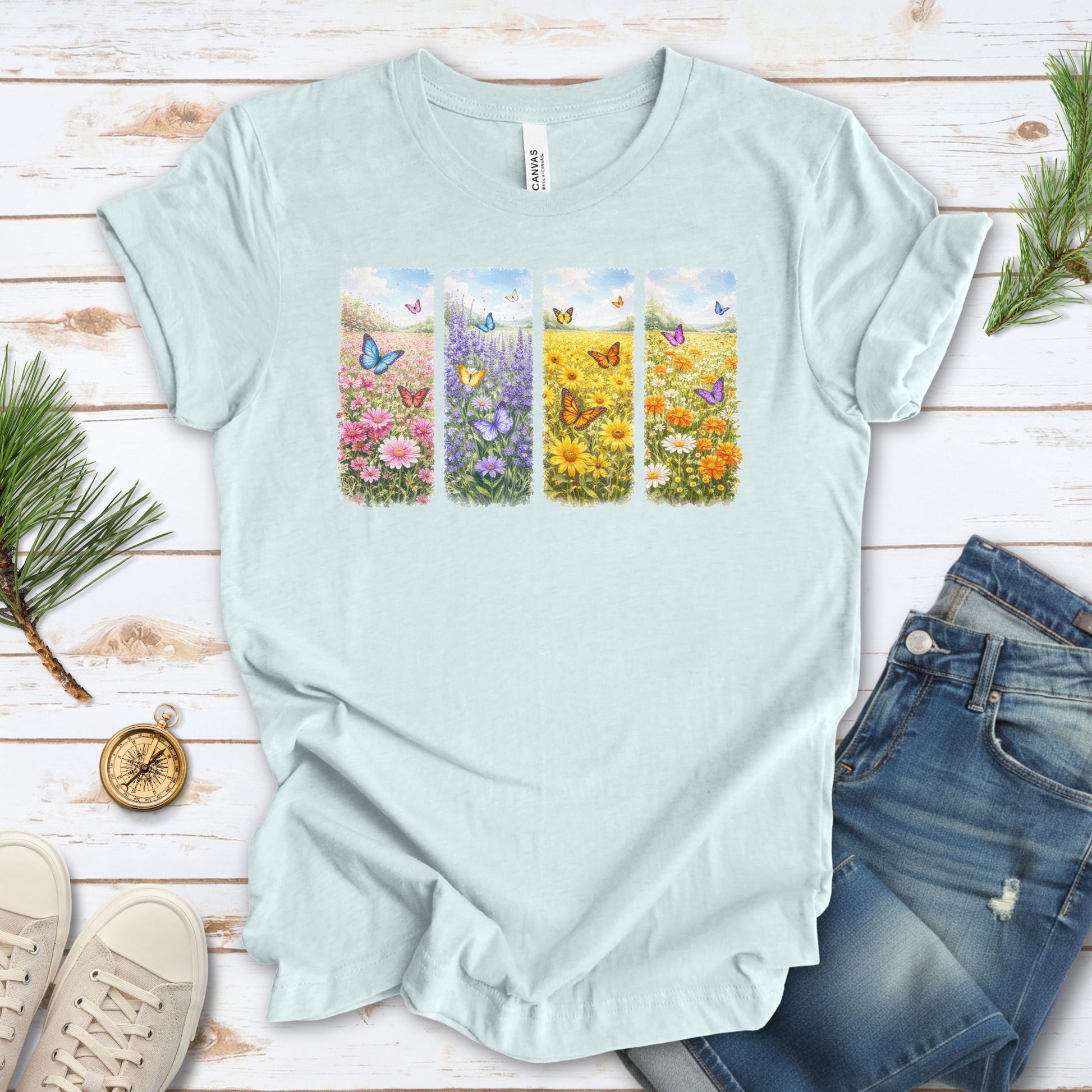 Butterfly Bloom Quartet T-Shirt Wildflower Butterfly Lover Spring Gift