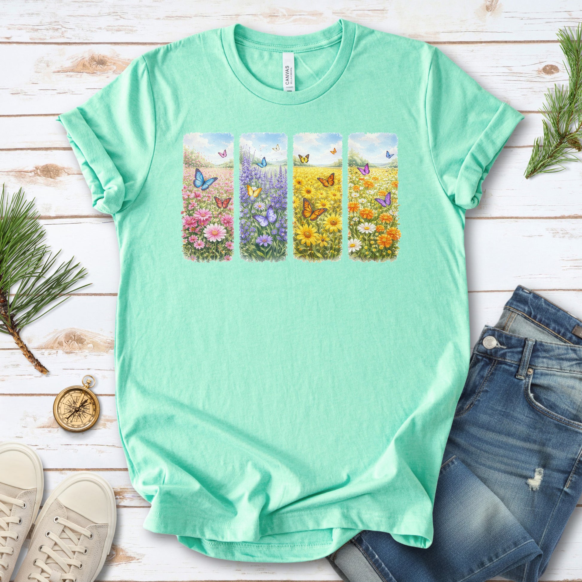 Butterfly Bloom Quartet T-Shirt Wildflower Butterfly Lover Spring Gift