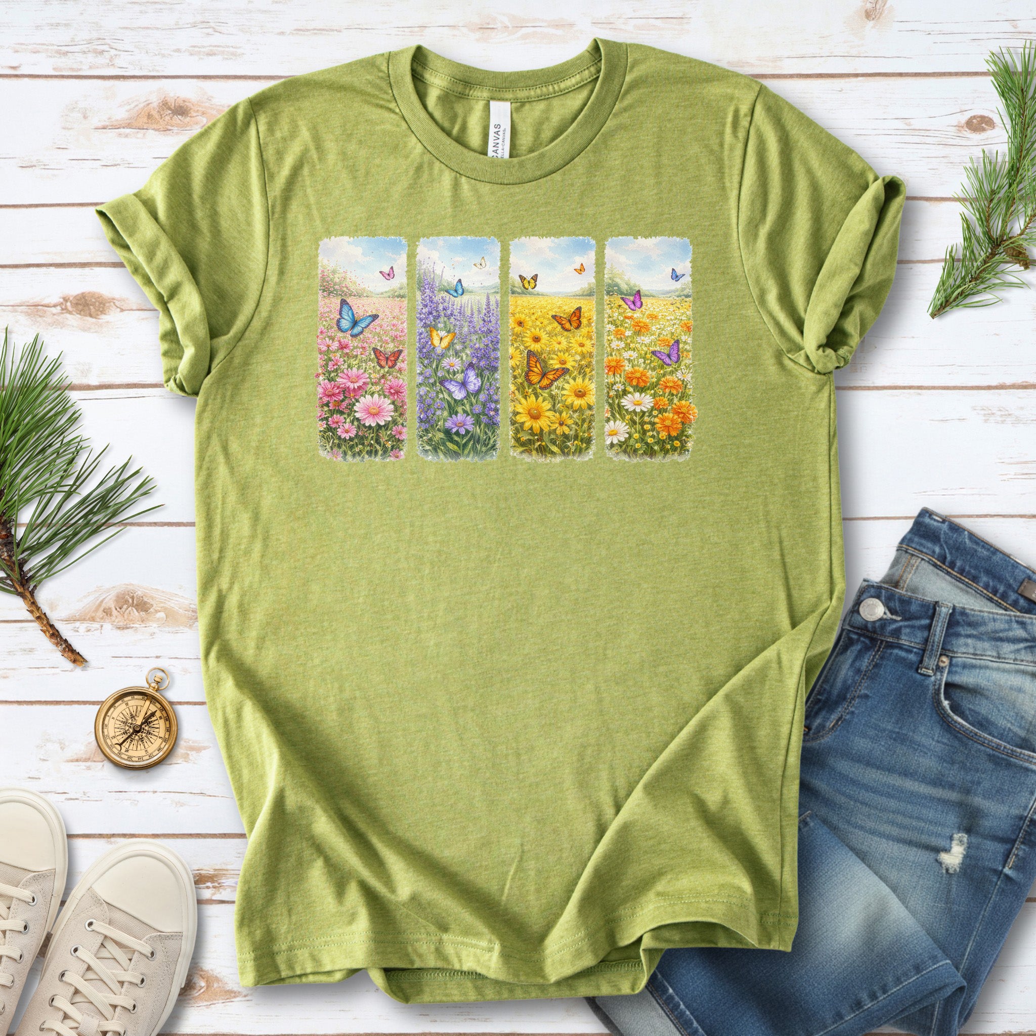 Butterfly Bloom Quartet T-Shirt Wildflower Butterfly Lover Spring Gift