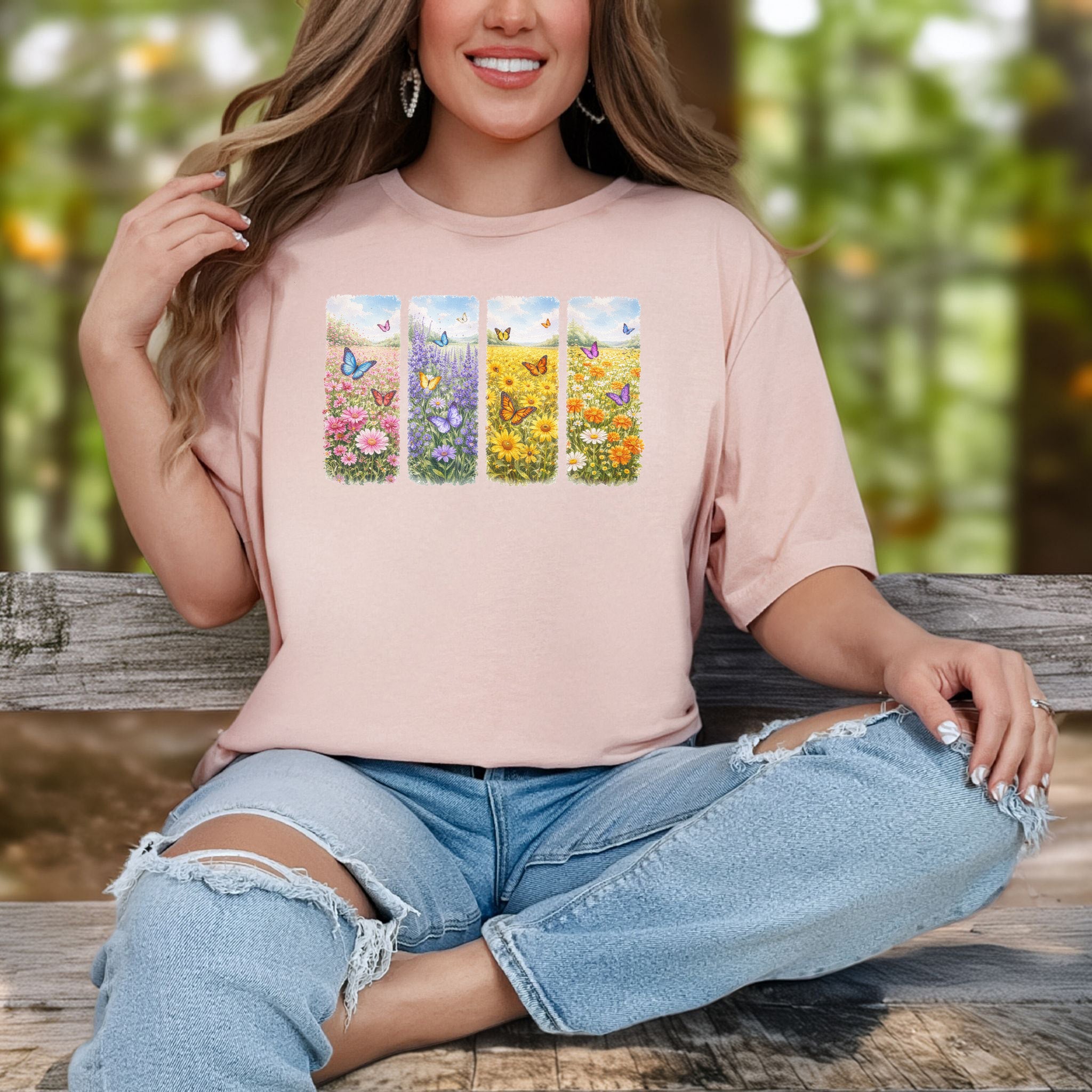Butterfly Bloom Quartet T-Shirt Wildflower Butterfly Lover Spring Gift
