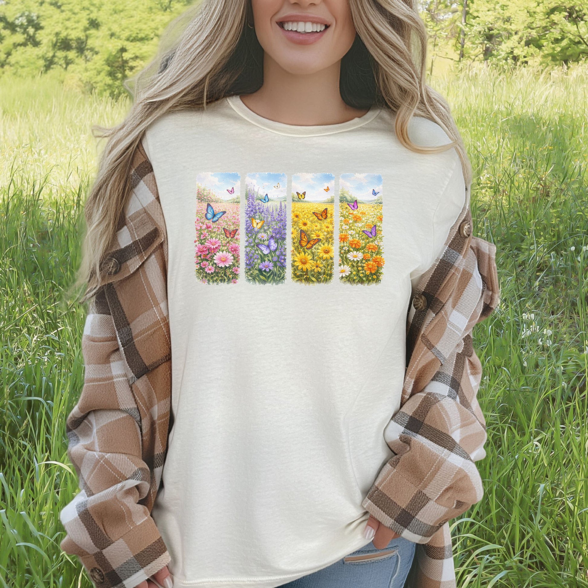 Butterfly Bloom Quartet T-Shirt Wildflower Butterfly Lover Spring Gift
