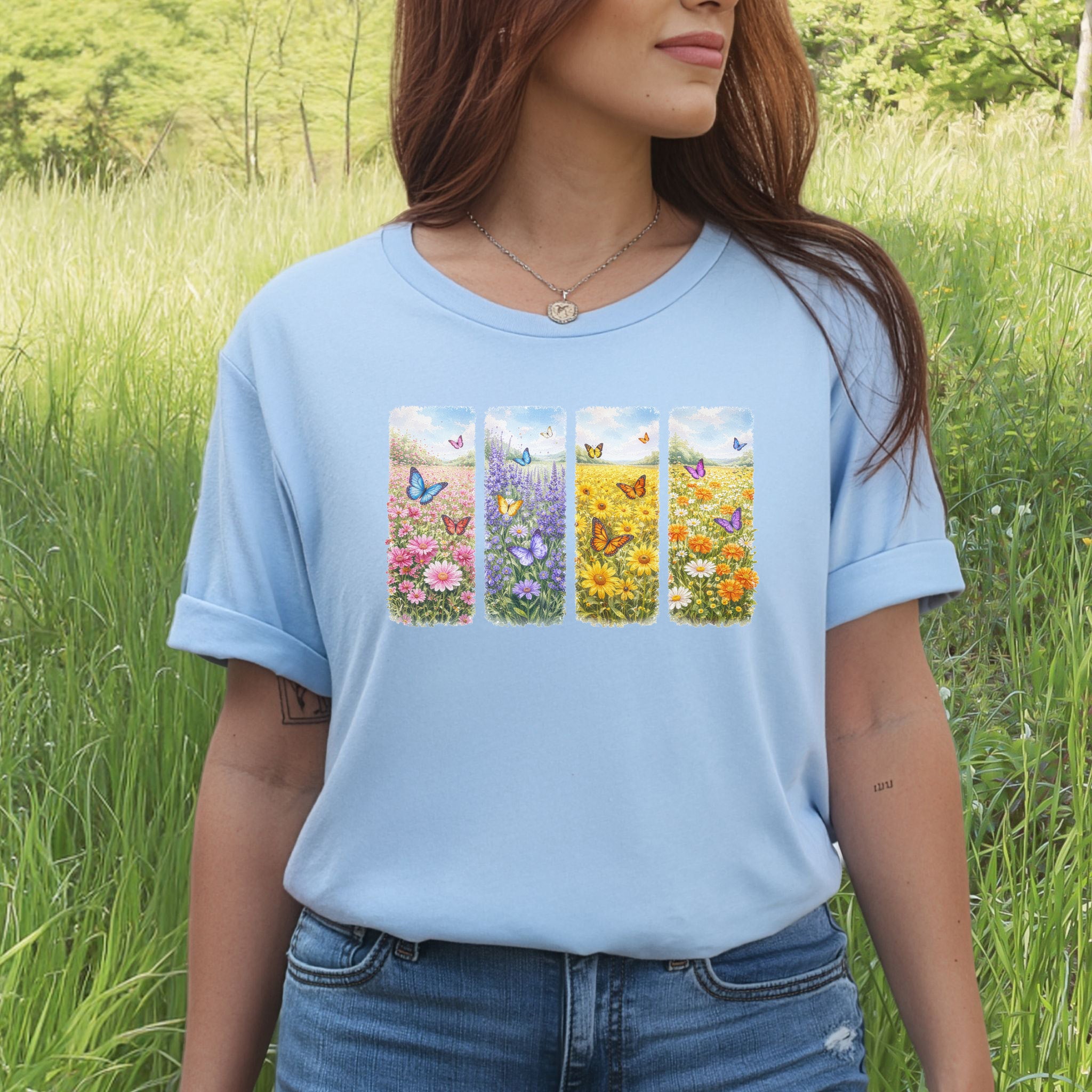 Butterfly Bloom Quartet T-Shirt Wildflower Butterfly Lover Spring Gift