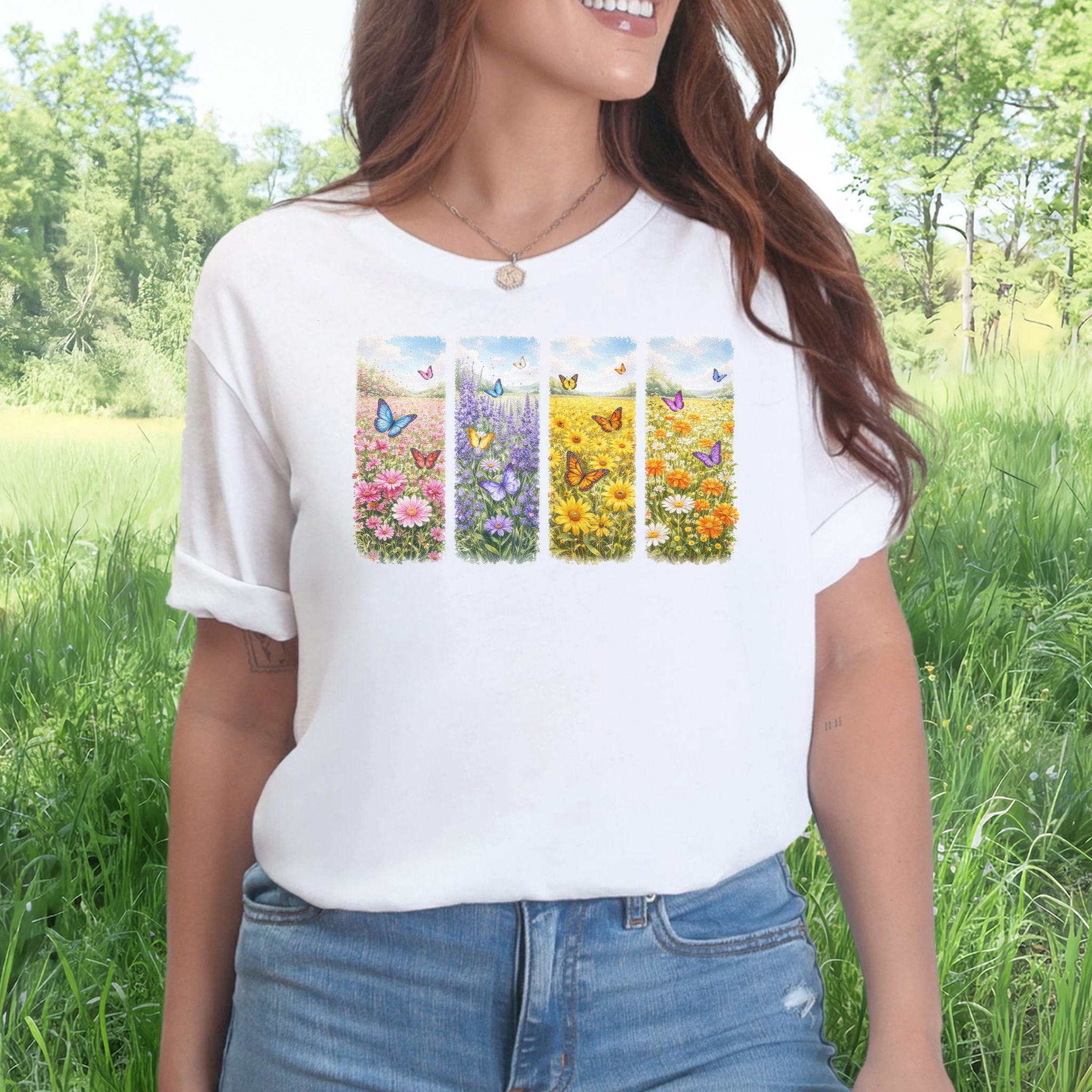 Butterfly Bloom Quartet T-Shirt Wildflower Butterfly Lover Spring Gift