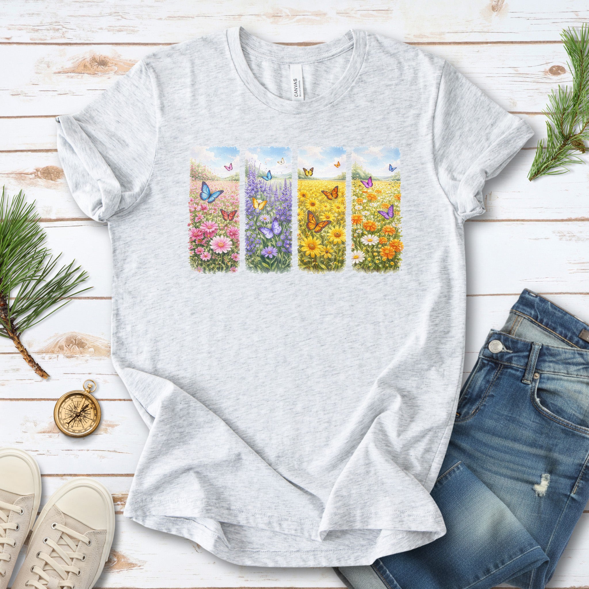 Butterfly Bloom Quartet T-Shirt Wildflower Butterfly Lover Spring Gift