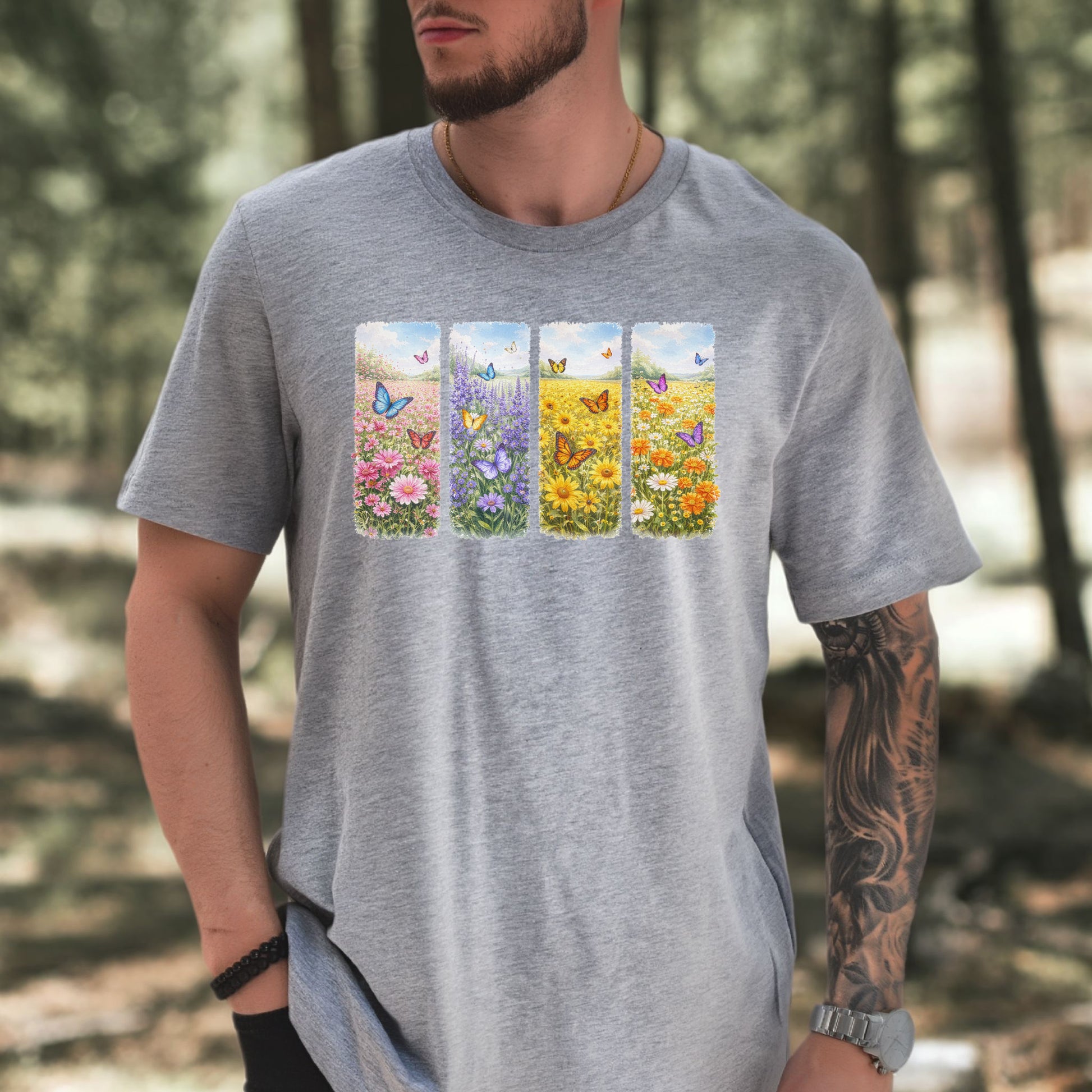 Butterfly Bloom Quartet T-Shirt Wildflower Butterfly Lover Spring Gift