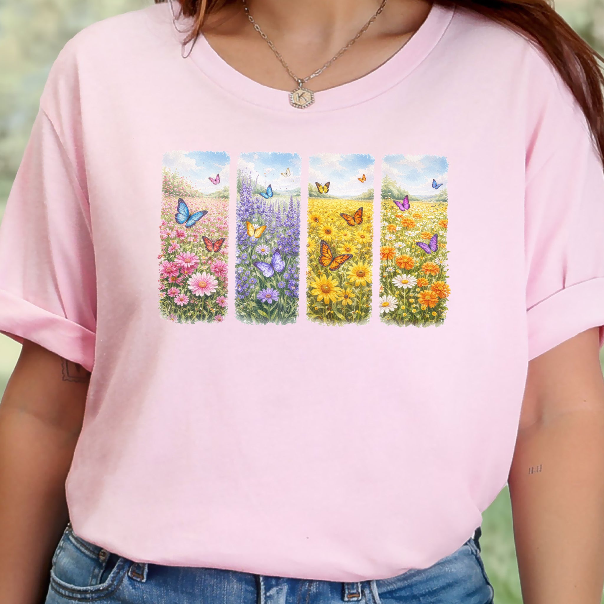 Butterfly Bloom Quartet T-Shirt Wildflower Butterfly Lover Spring Gift