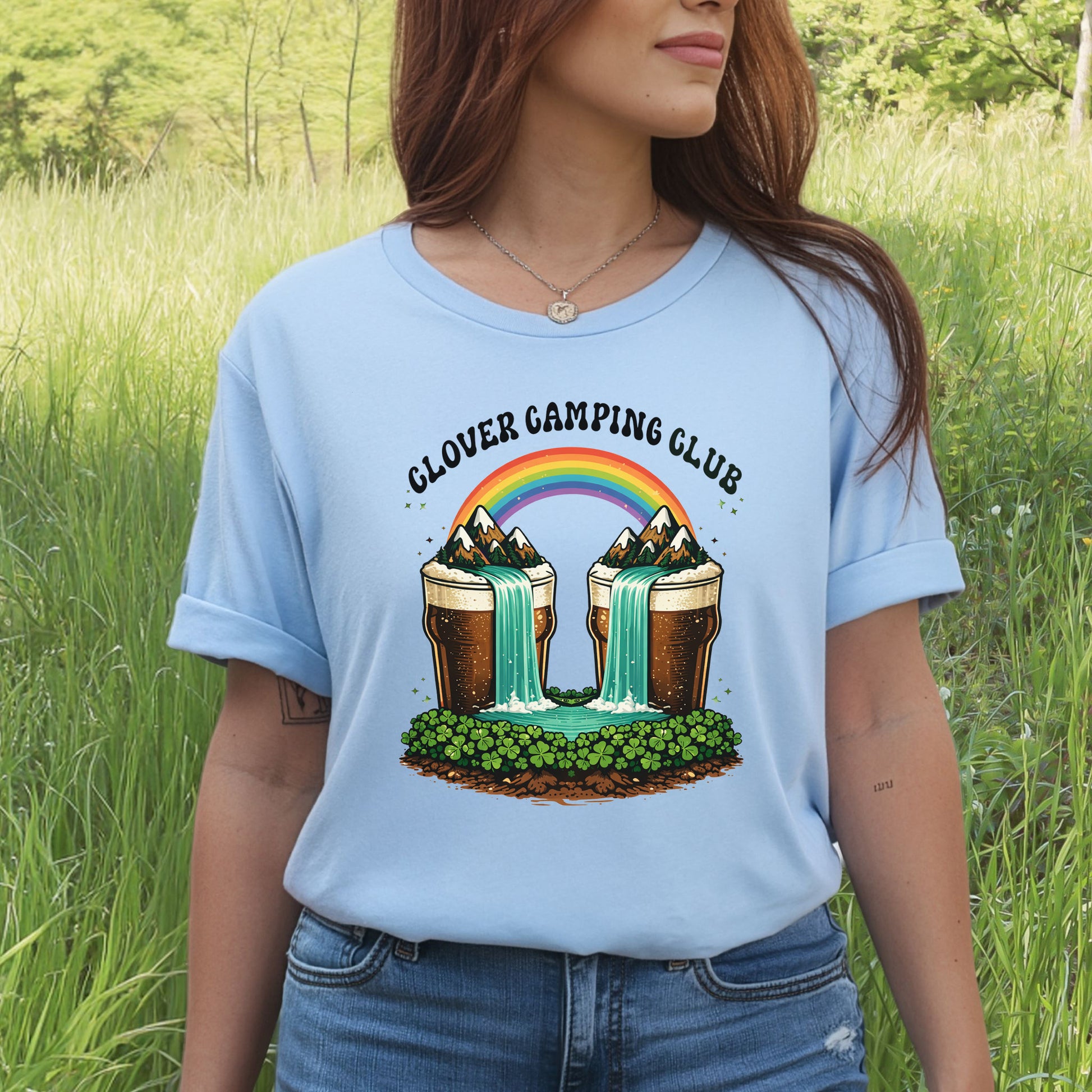 Clover Camping Club T-Shirt – Irish Rainbow, Beer Falls & Lucky Vibes