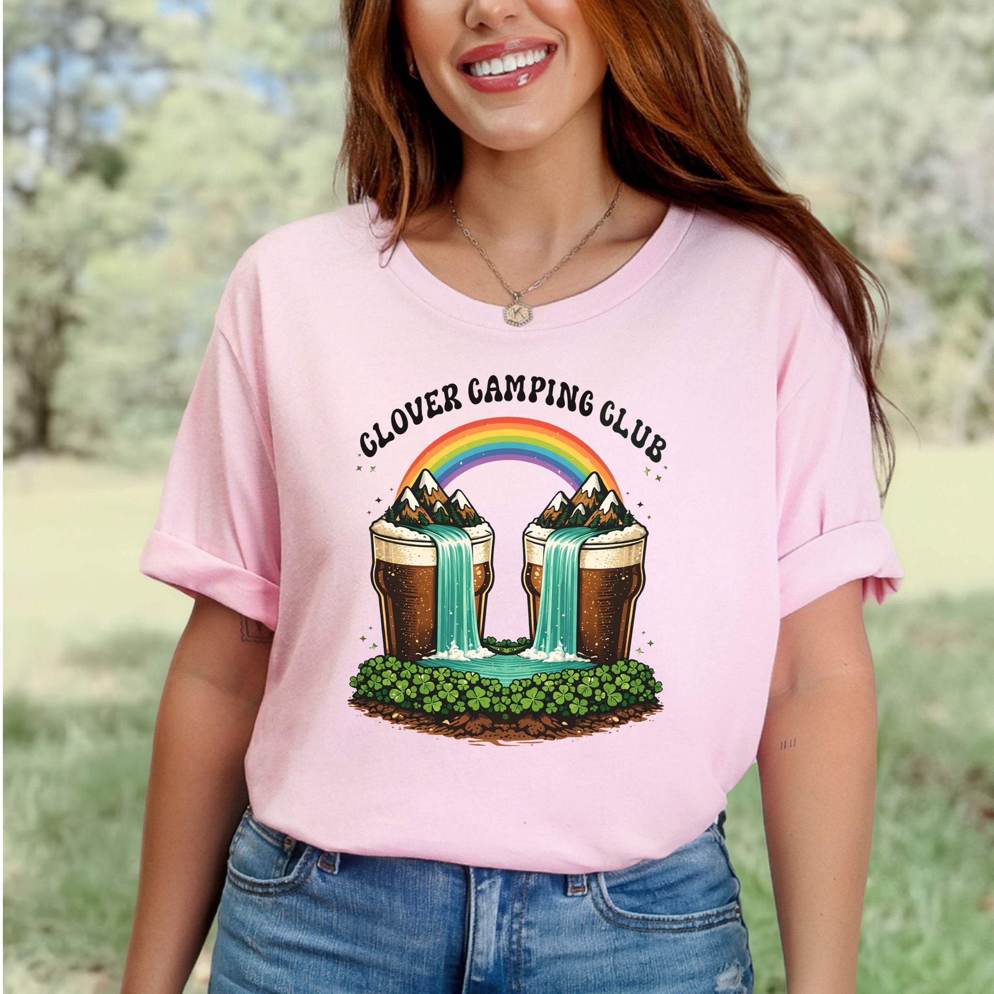 Clover Camping Club T-Shirt – Irish Rainbow, Beer Falls & Lucky Vibes