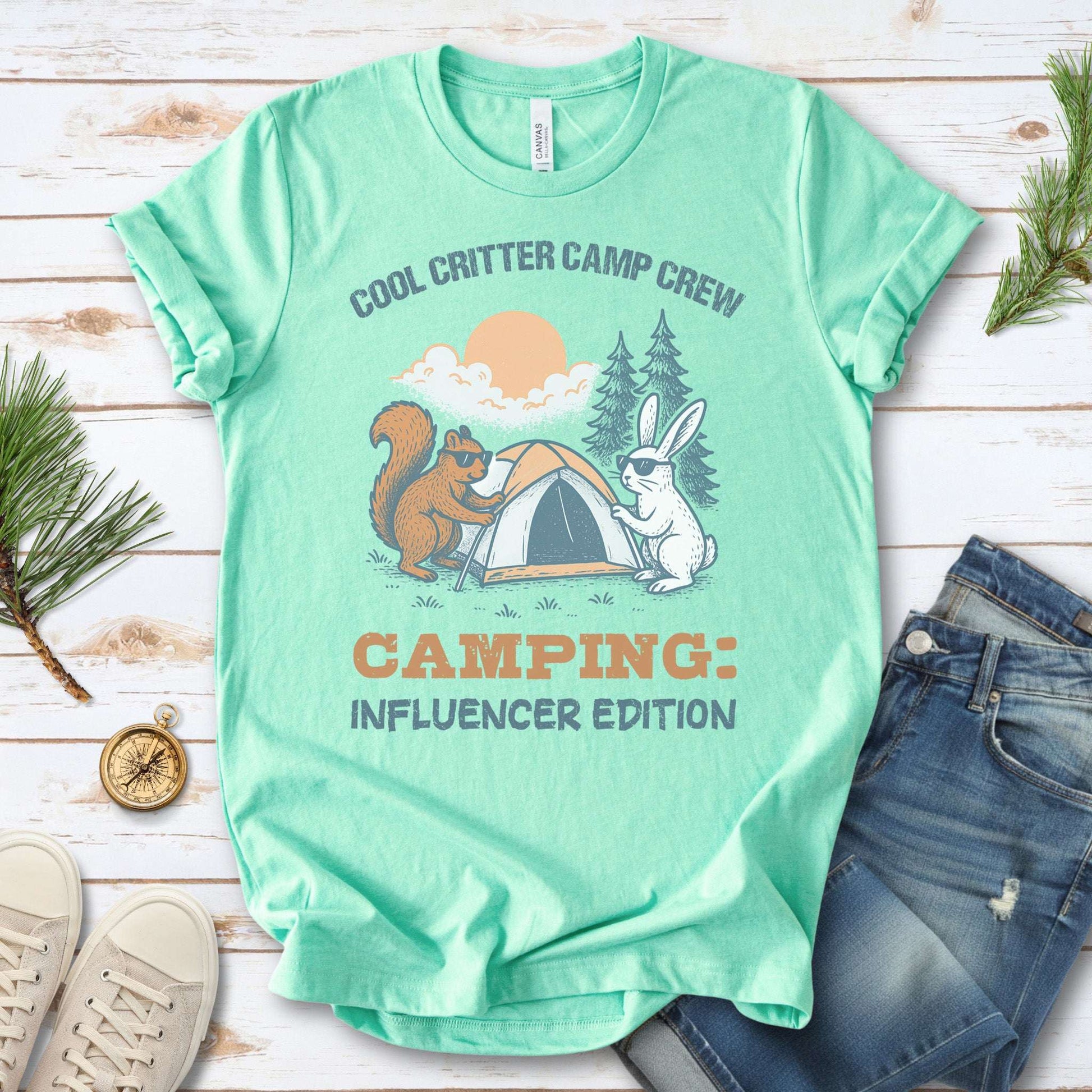 Cool Critter Camp Crew Influencer Camping T-Shirt