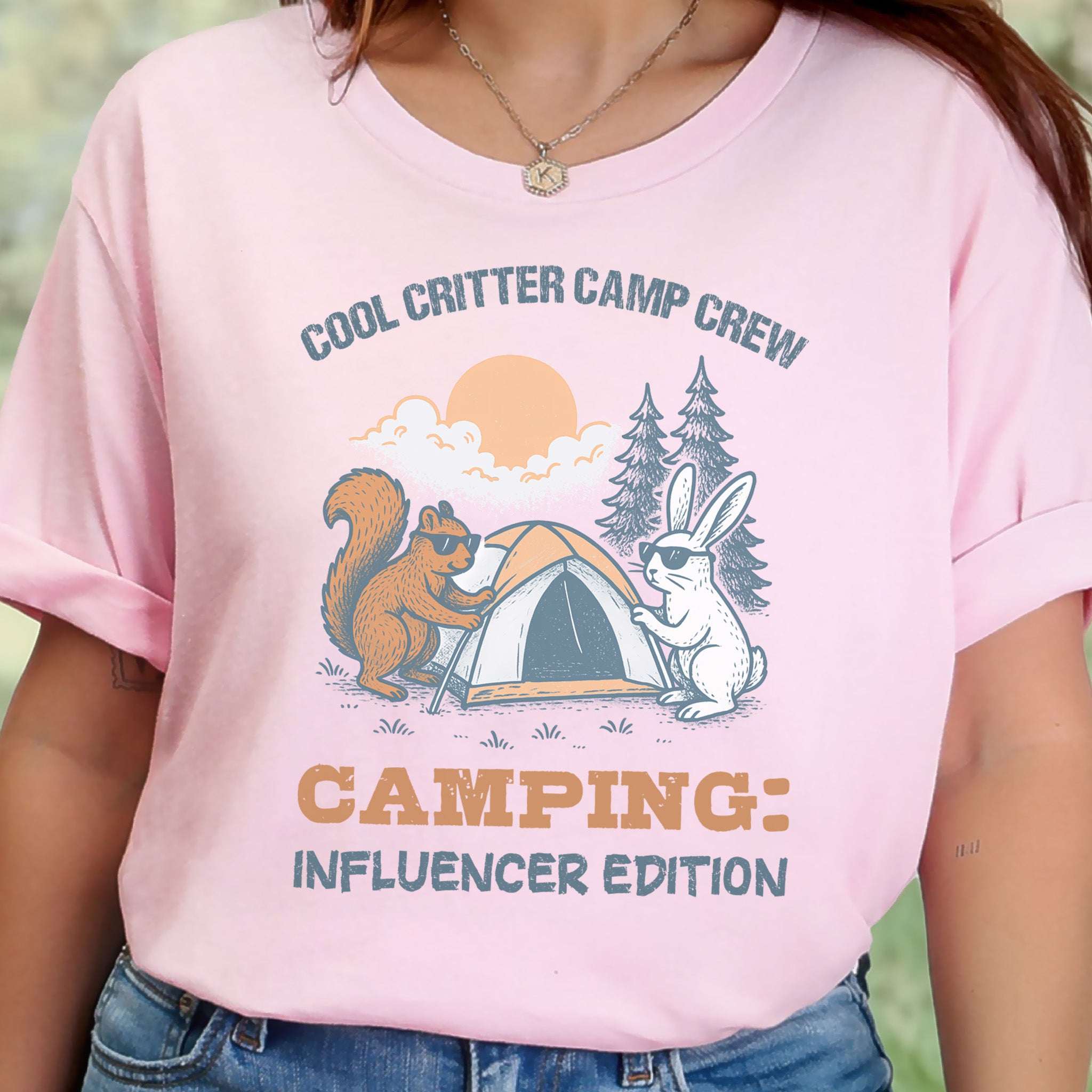 Cool Critter Camp Crew Influencer Camping T-Shirt