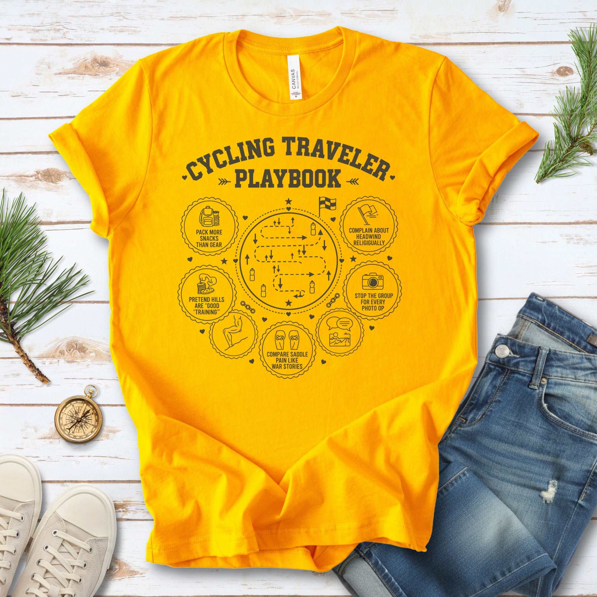 Cycling Traveler Playbook T-Shirt – Funny Cyclist Adventure Tee