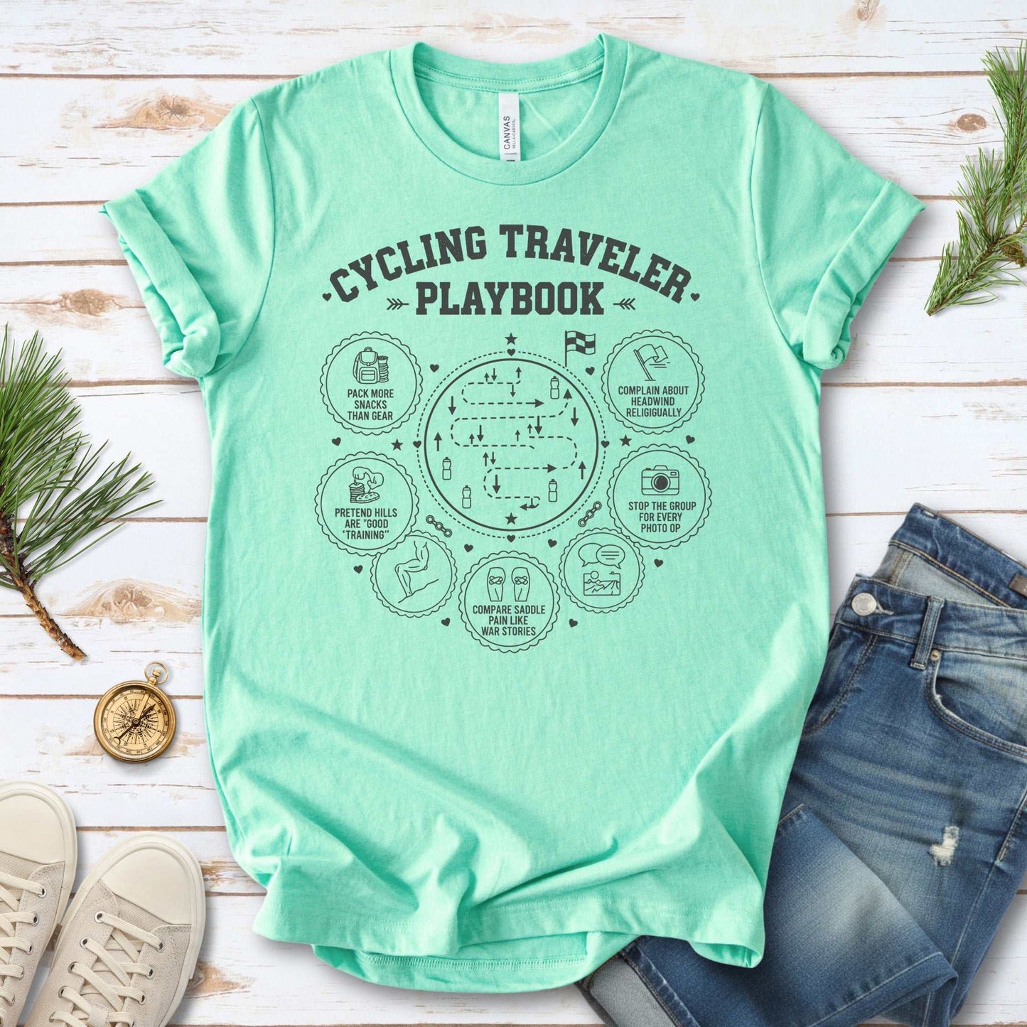 Cycling Traveler Playbook T-Shirt – Funny Cyclist Adventure Tee