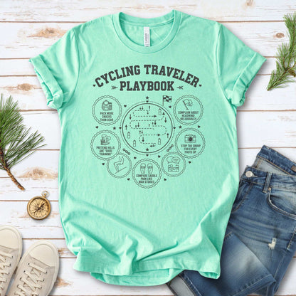Cycling Traveler Playbook T-Shirt – Funny Cyclist Adventure Tee