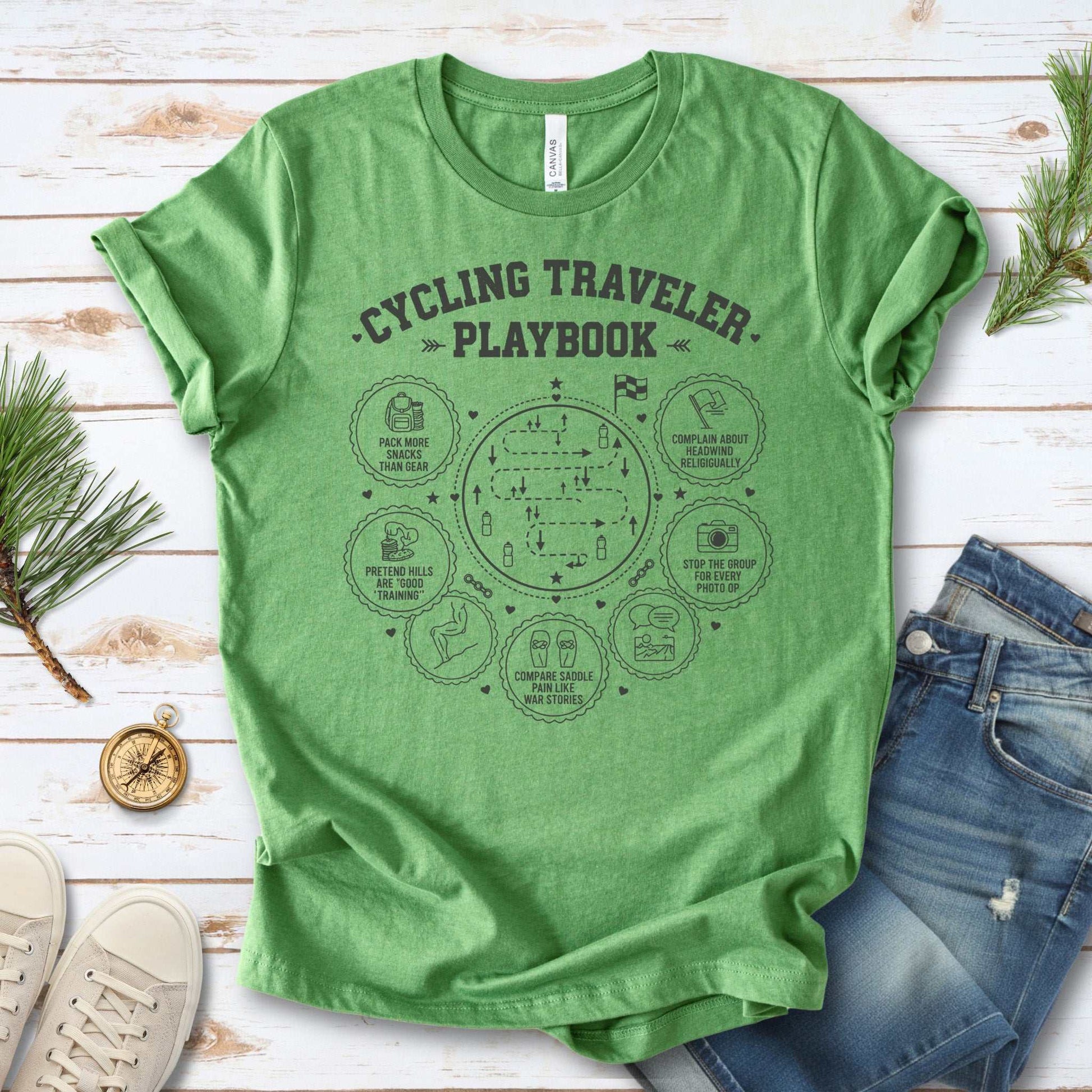 Cycling Traveler Playbook T-Shirt – Funny Cyclist Adventure Tee
