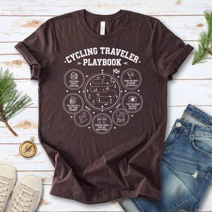 Cycling Traveler Playbook T-Shirt – Funny Cyclist Adventure Tee