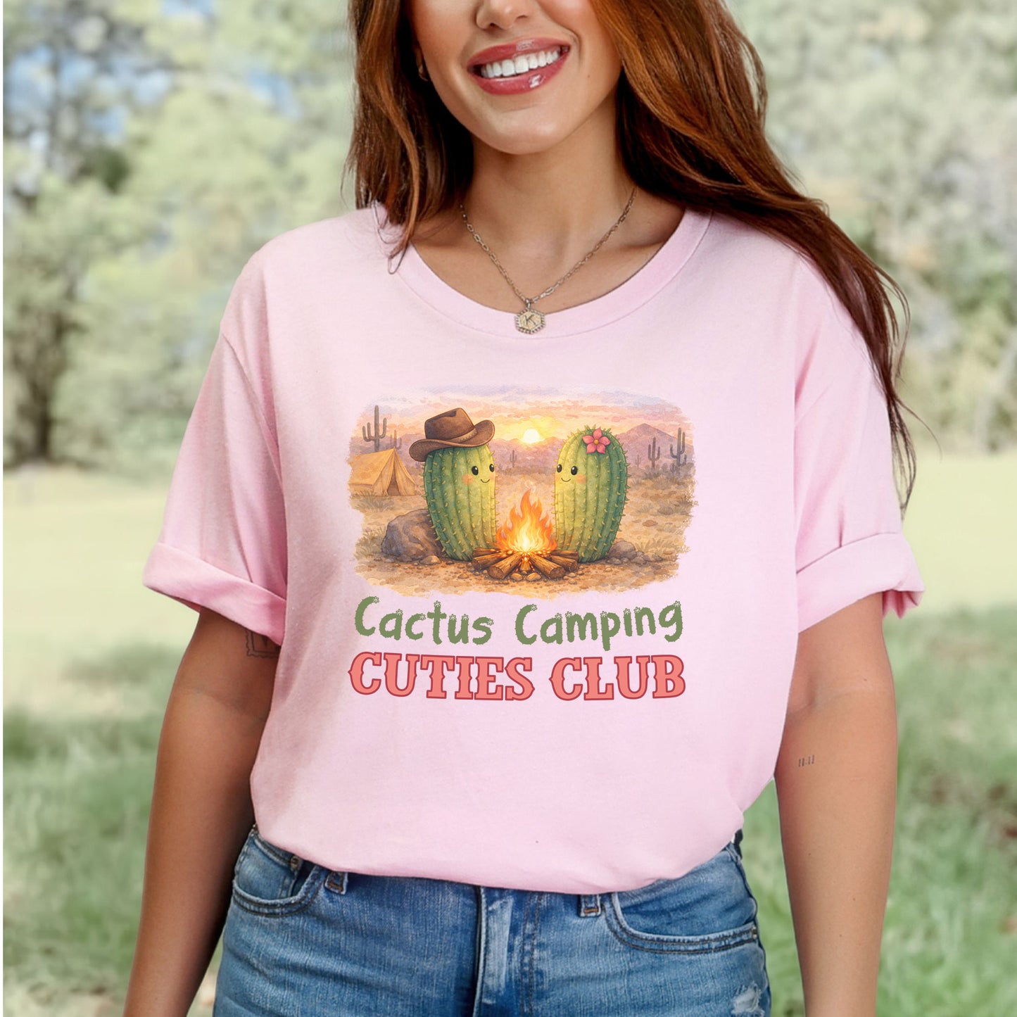 Cactus Camping Cuties Club Desert Campfire Cute Cactus T-Shirt