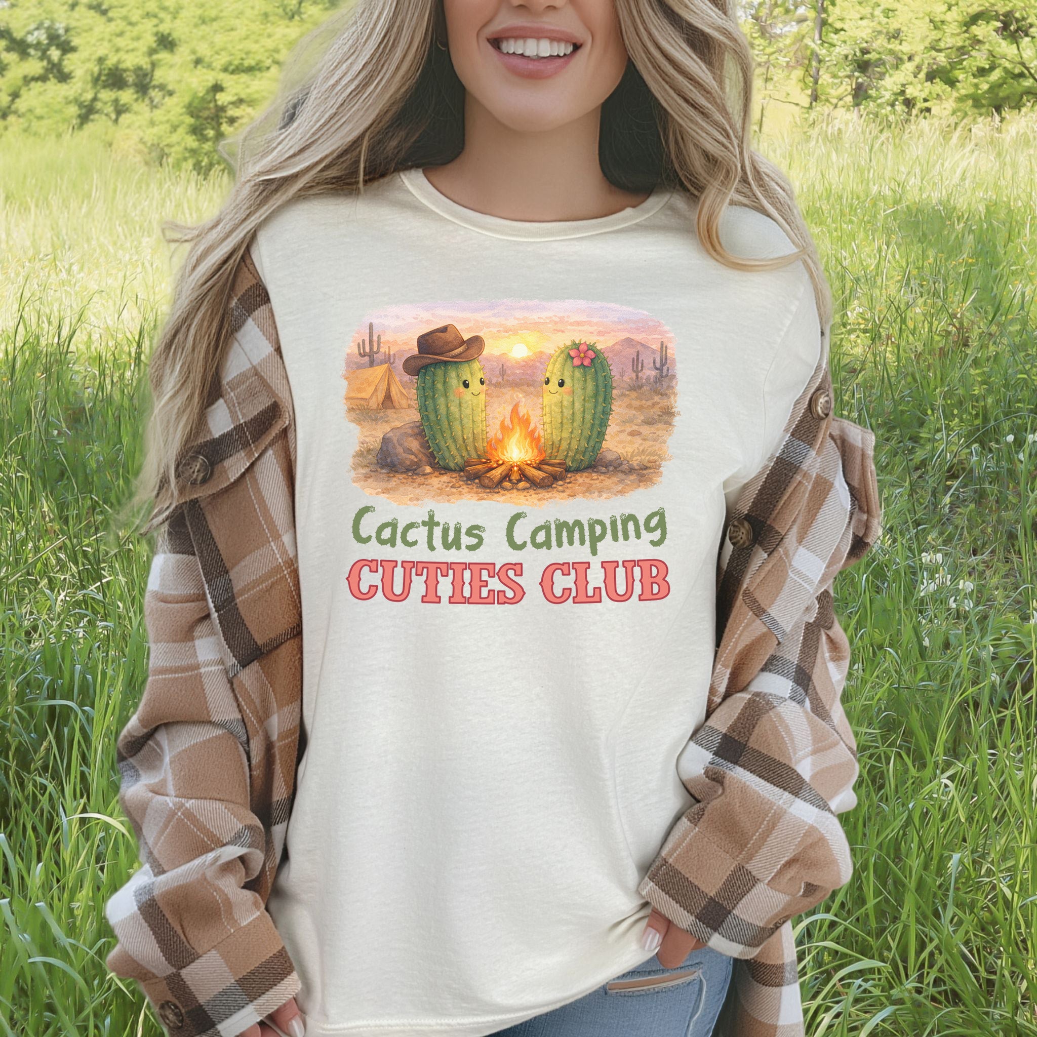 Cactus Camping Cuties Club Desert Campfire Cute Cactus T-Shirt