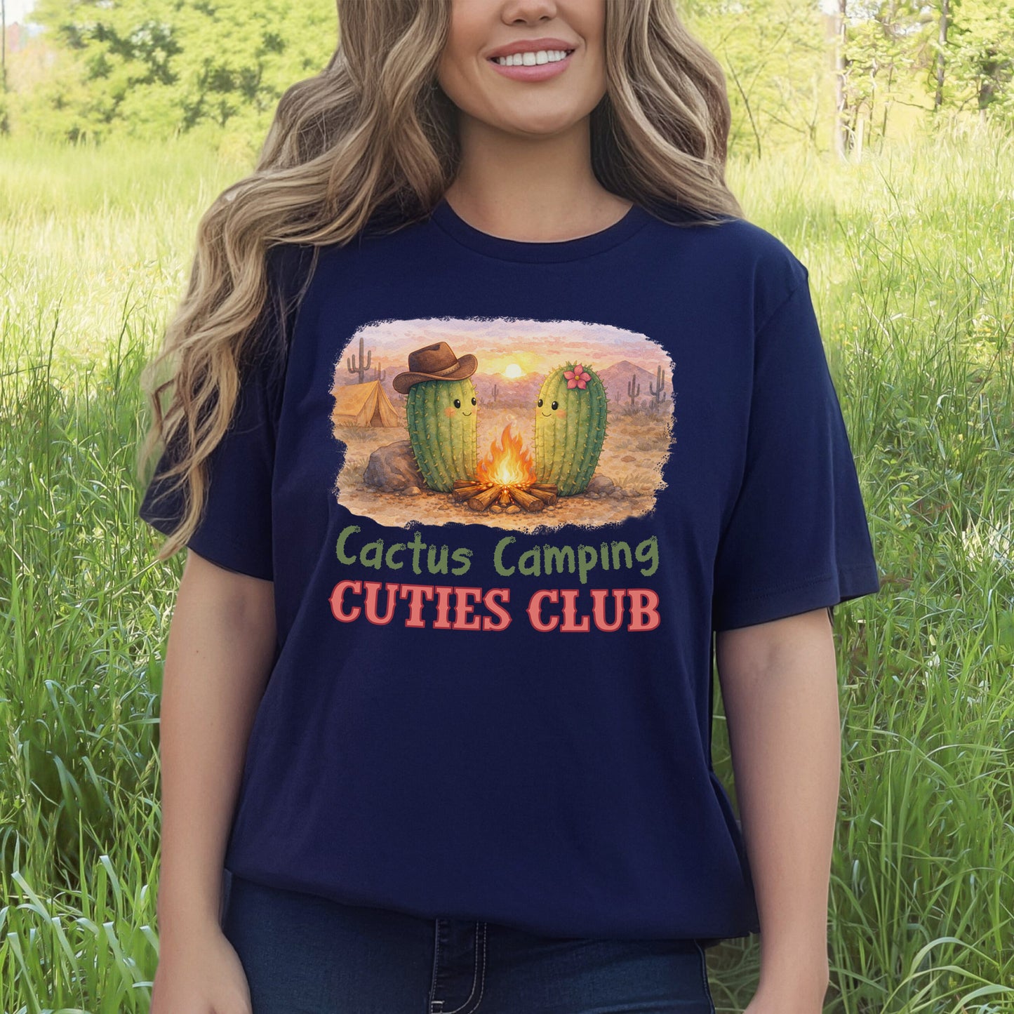 Cactus Camping Cuties Club Desert Campfire Cute Cactus T-Shirt