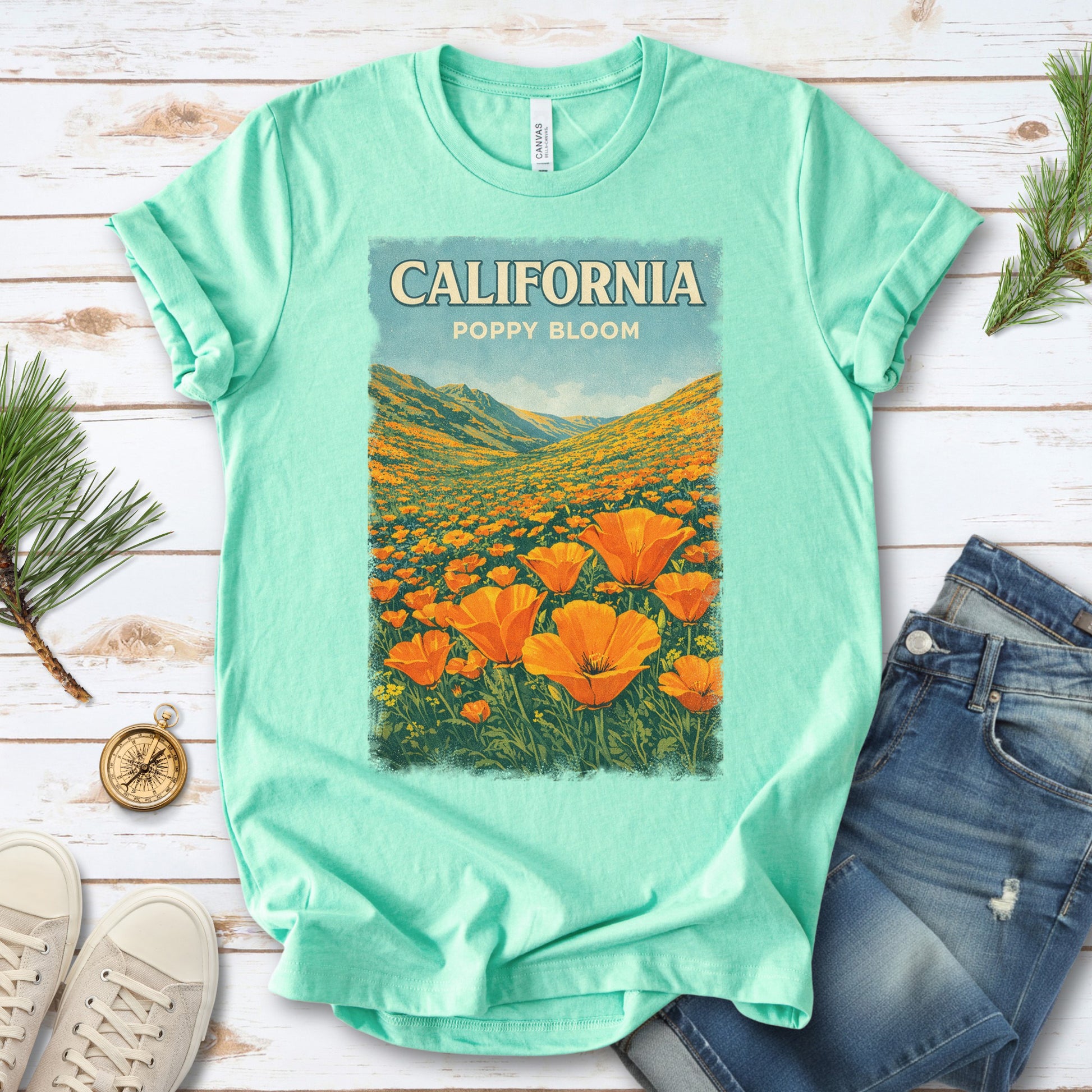California Poppy Bloom Wildflower Retro Botanical Nature T-Shirt
