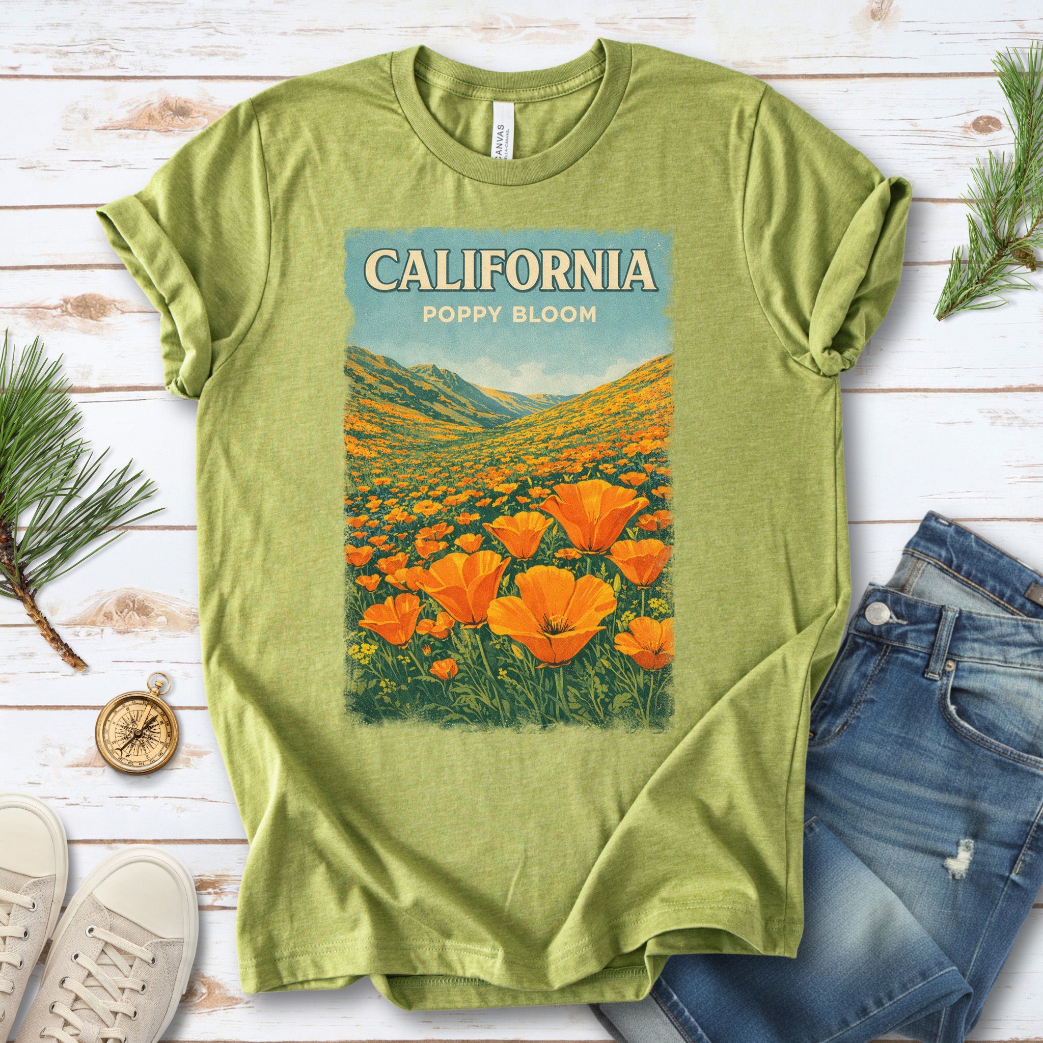 California Poppy Bloom Wildflower Retro Botanical Nature T-Shirt
