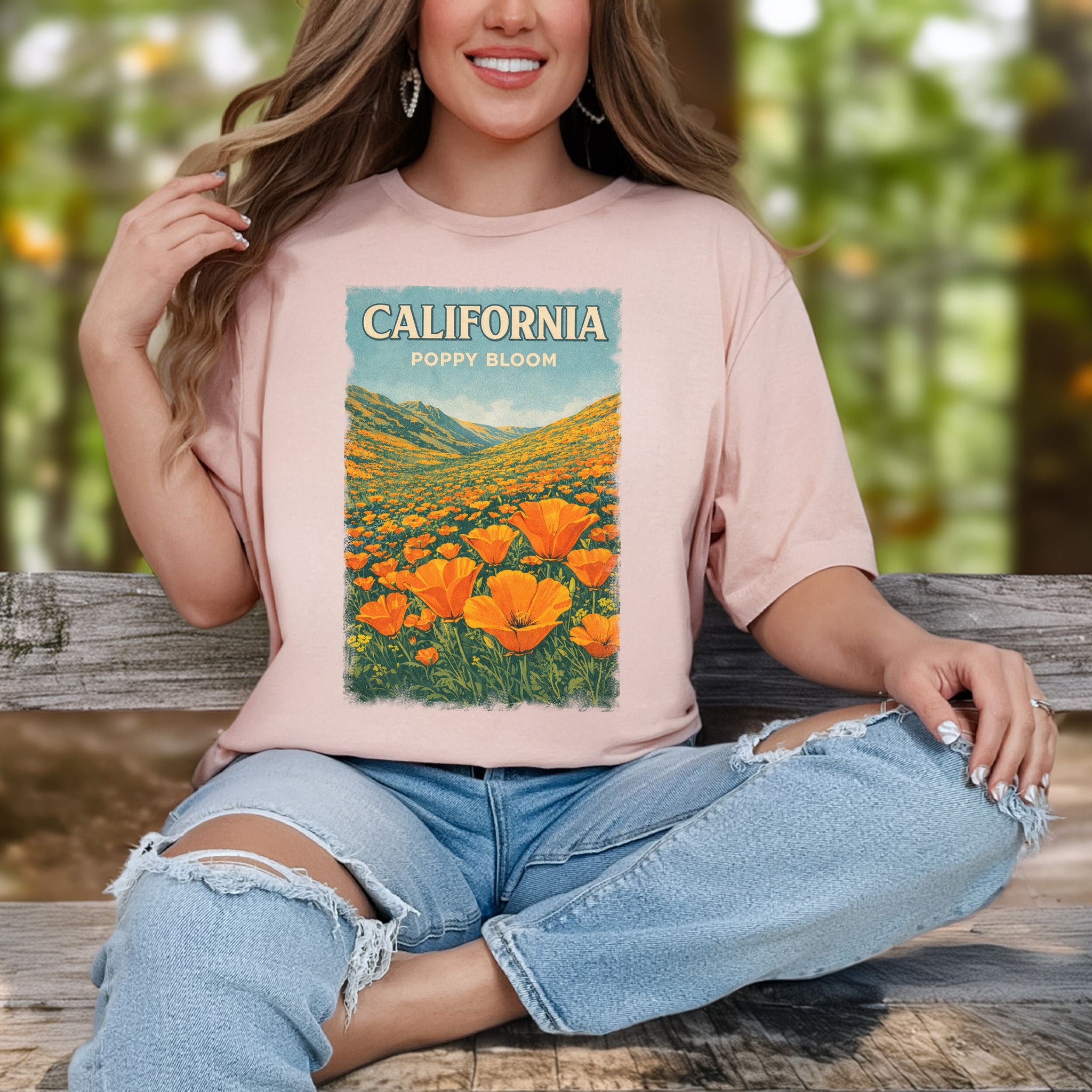California Poppy Bloom Wildflower Retro Botanical Nature T-Shirt