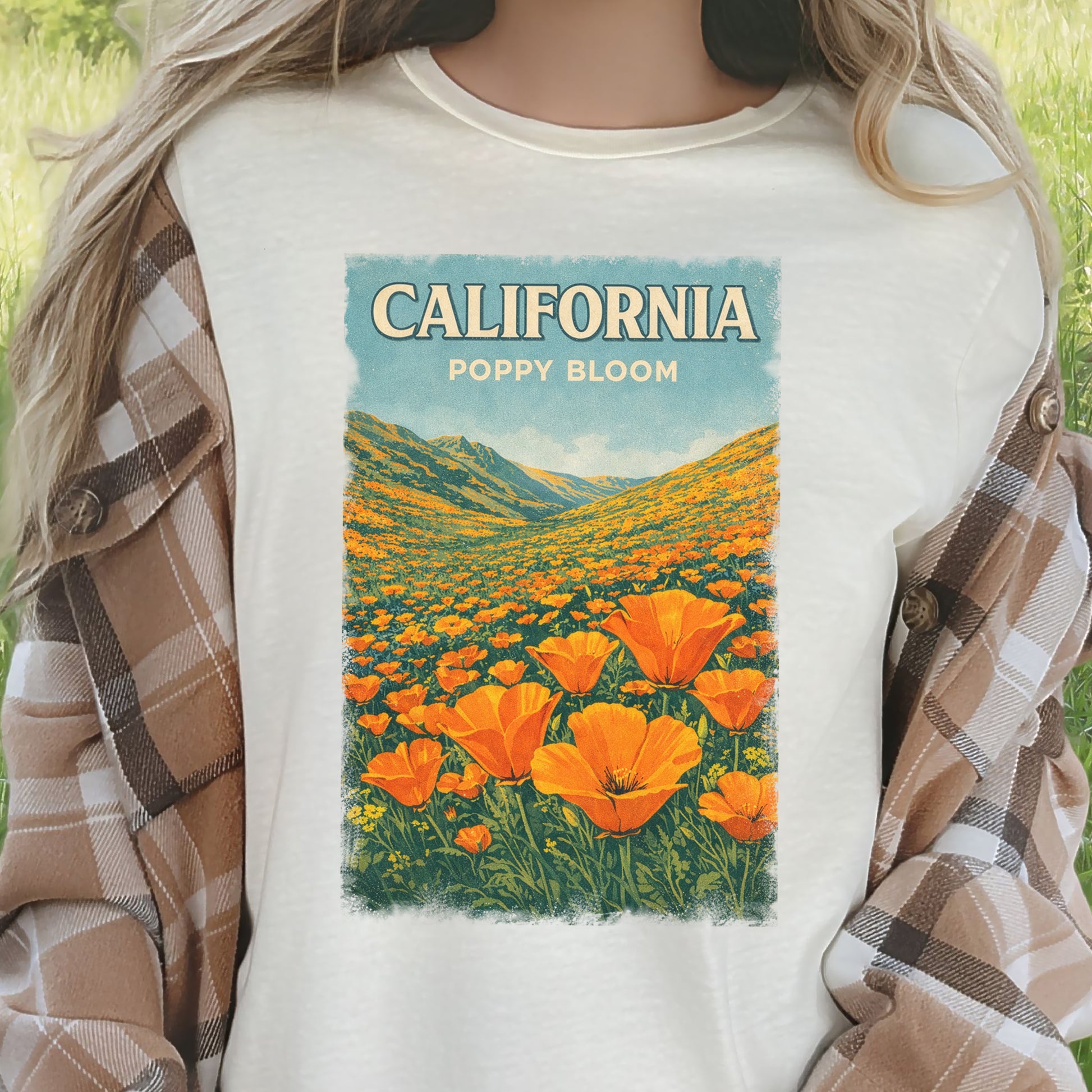 California Poppy Bloom Wildflower Retro Botanical Nature T-Shirt