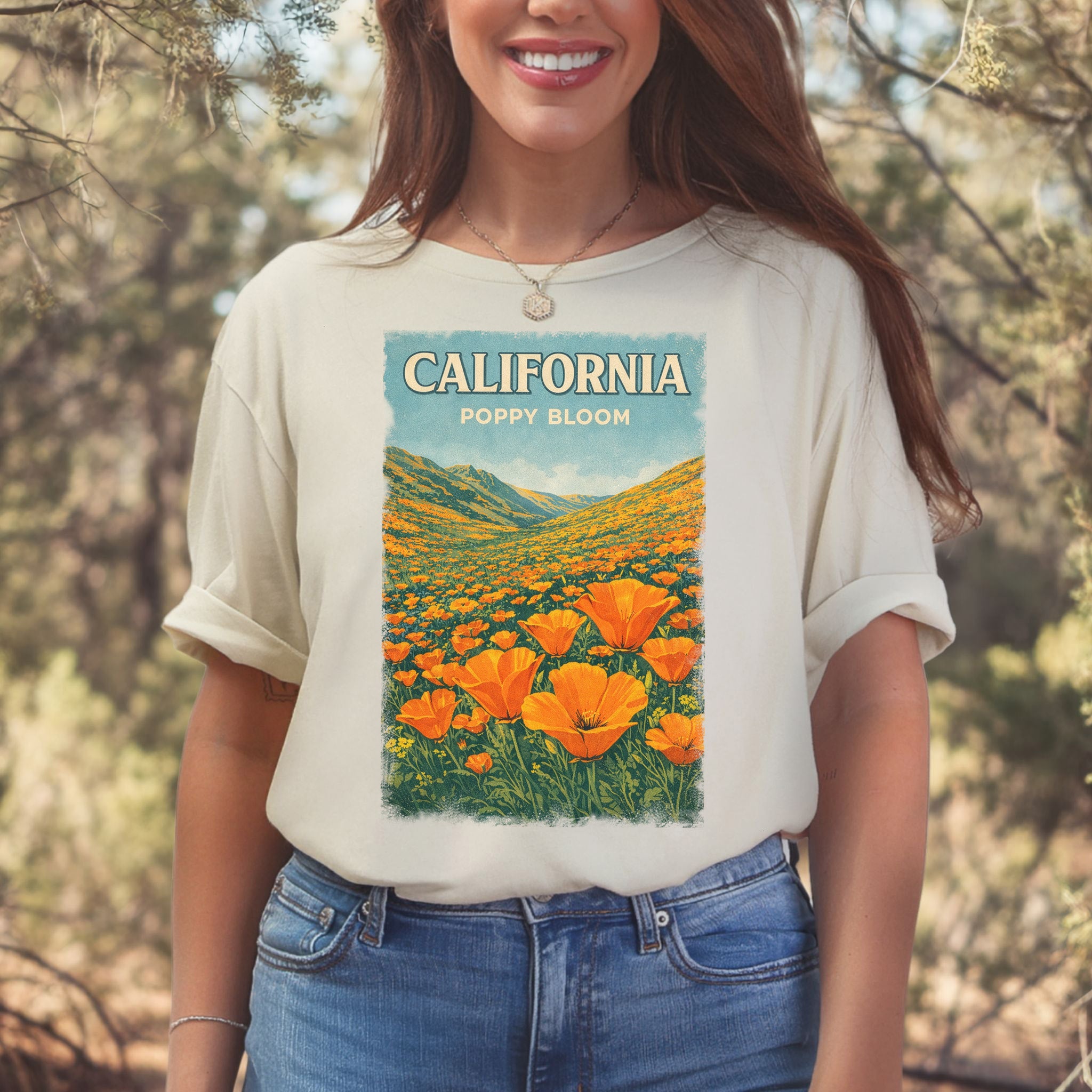 California Poppy Bloom Wildflower Retro Botanical Nature T-Shirt