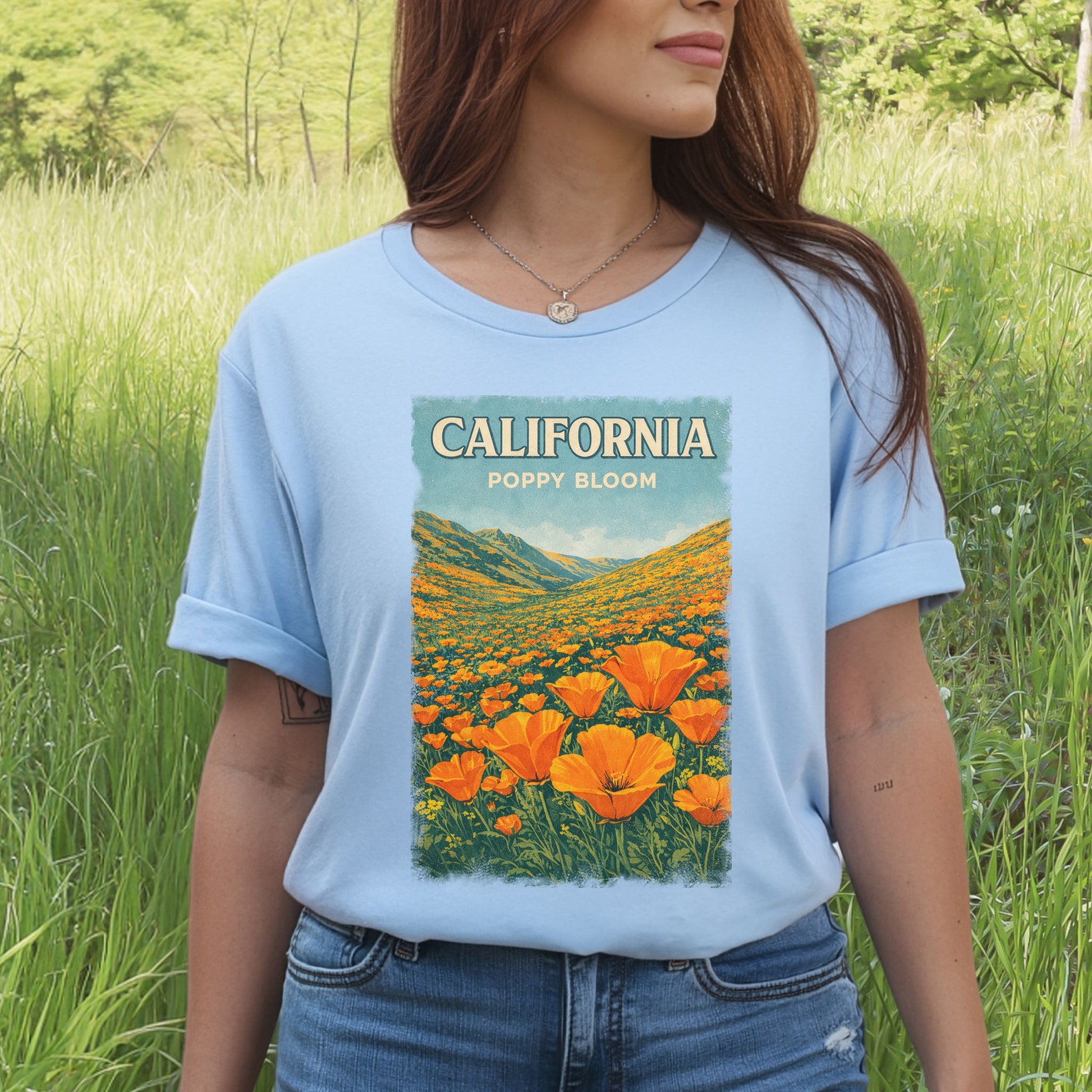 California Poppy Bloom Wildflower Retro Botanical Nature T-Shirt