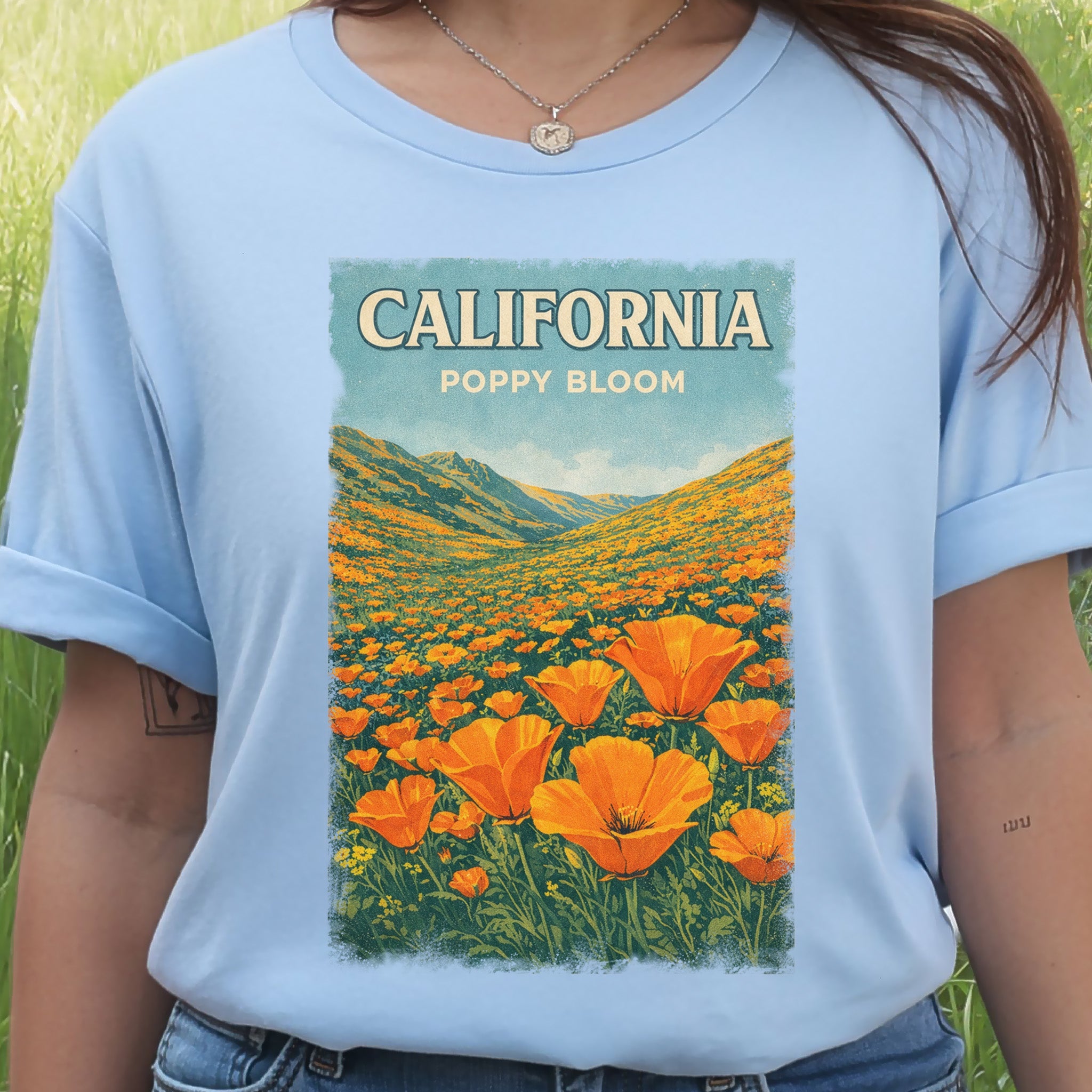 California Poppy Bloom Wildflower Retro Botanical Nature T-Shirt
