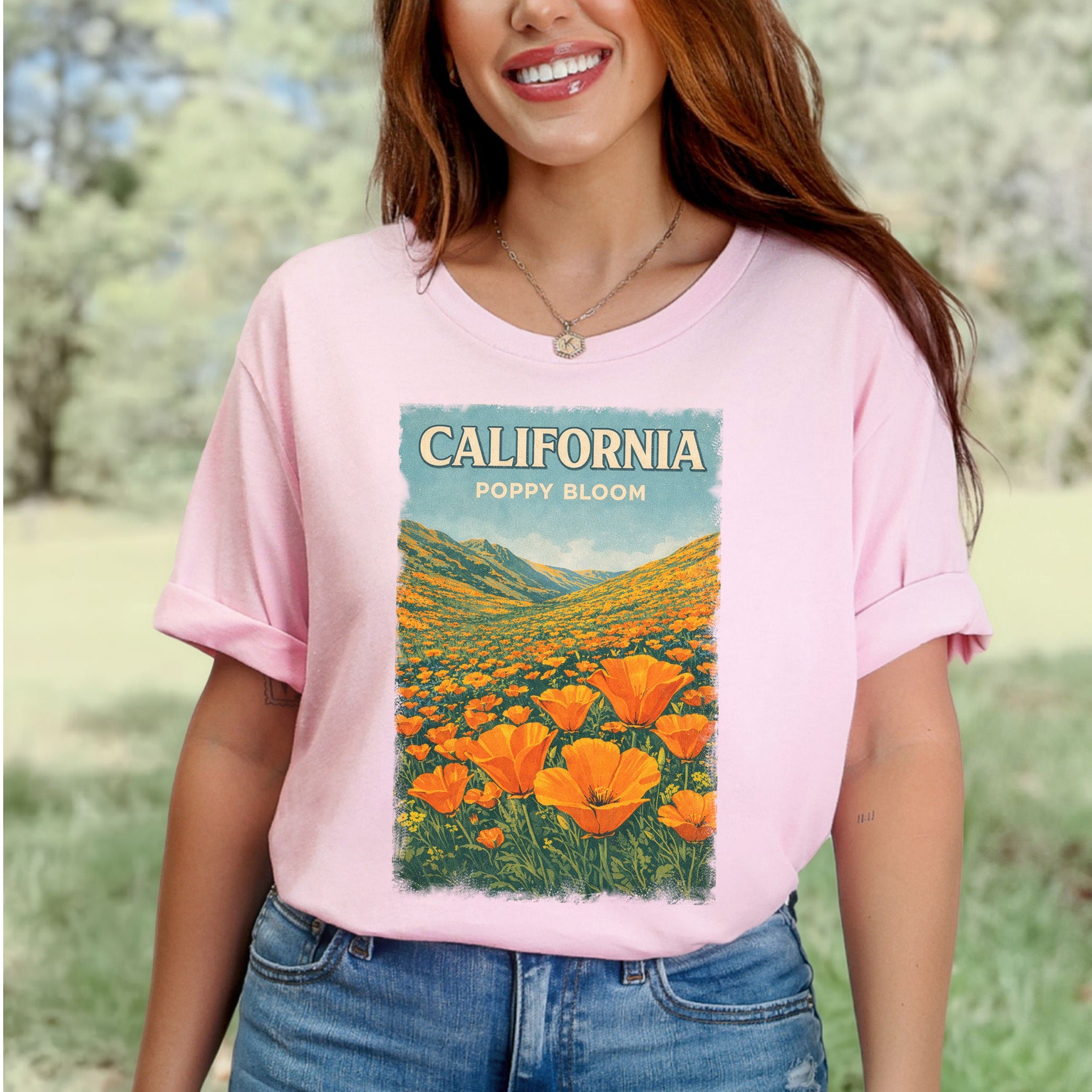 California Poppy Bloom Wildflower Retro Botanical Nature T-Shirt