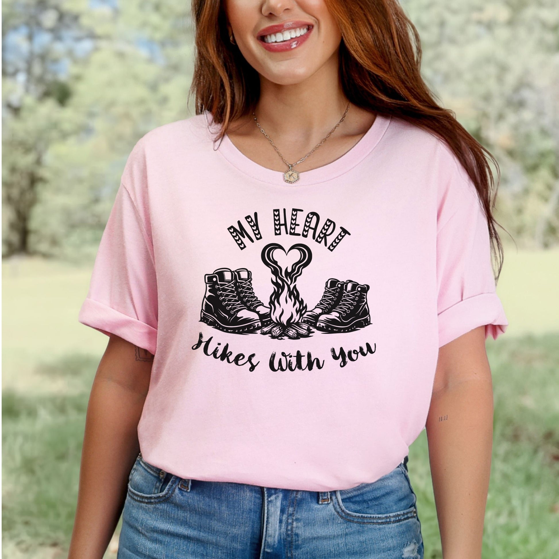 My Heart Hikes With You – Romantic Hiking Valentine Campfire Shirt
