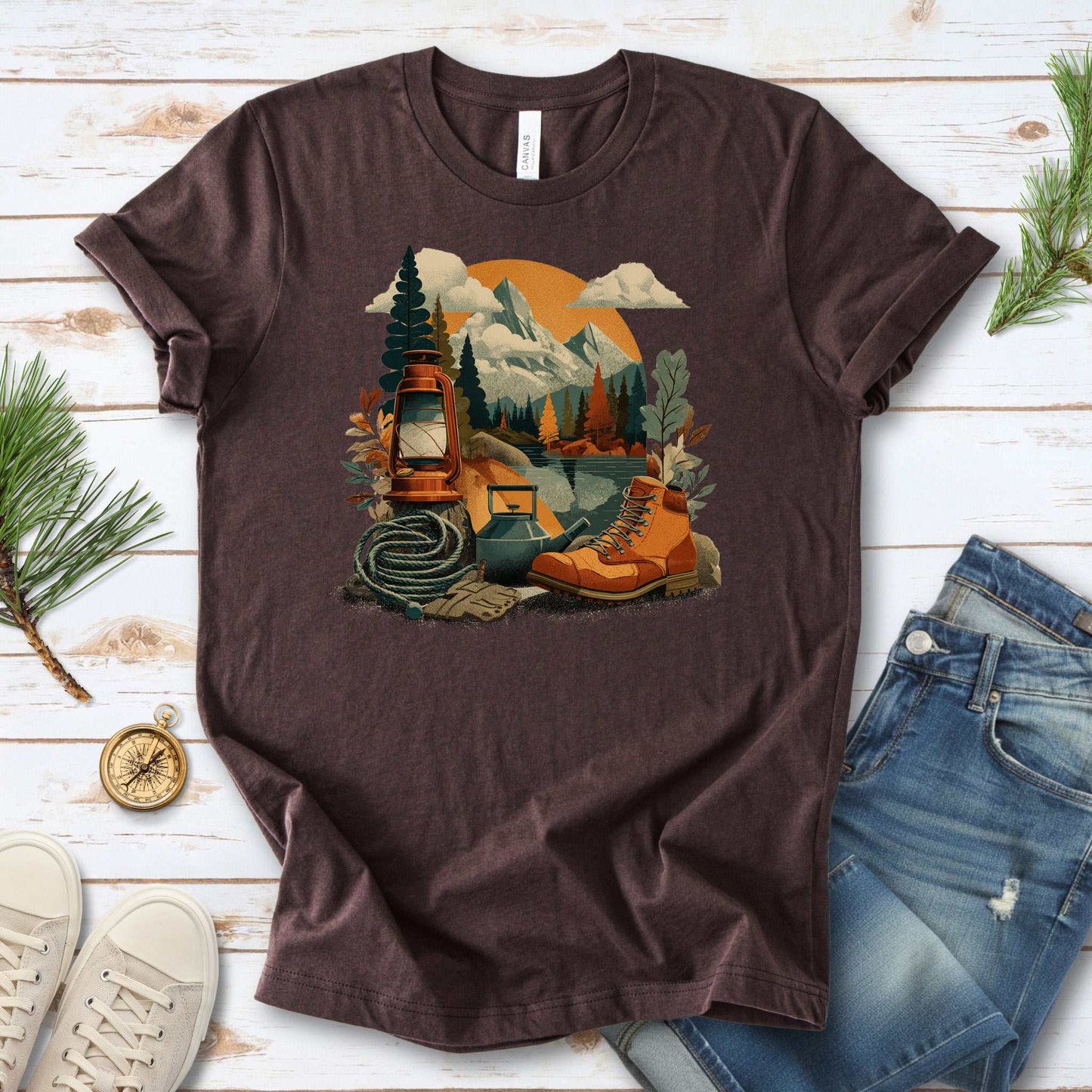Camp Set Hiking Boots T-Shirt – Retro Outdoor Adventure Tee