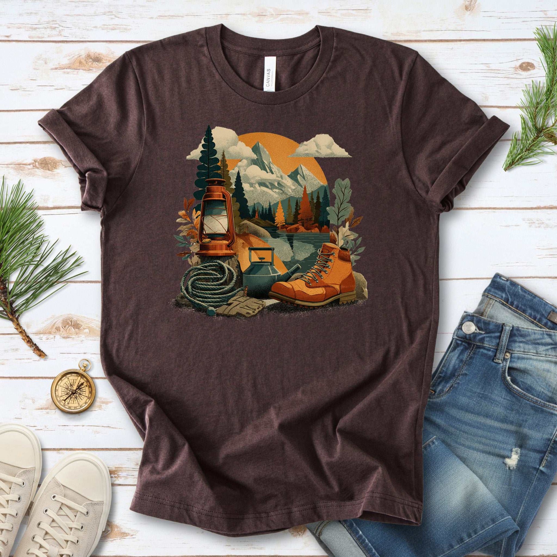 Camp Set Hiking Boots T-Shirt – Retro Outdoor Adventure Tee