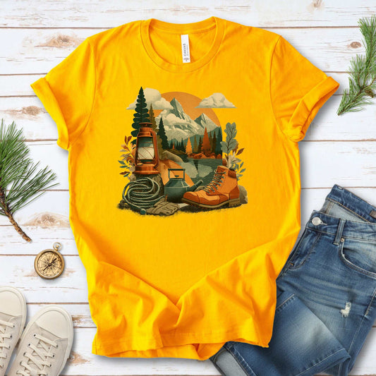 Camp Set Hiking Boots T-Shirt – Retro Outdoor Adventure Tee